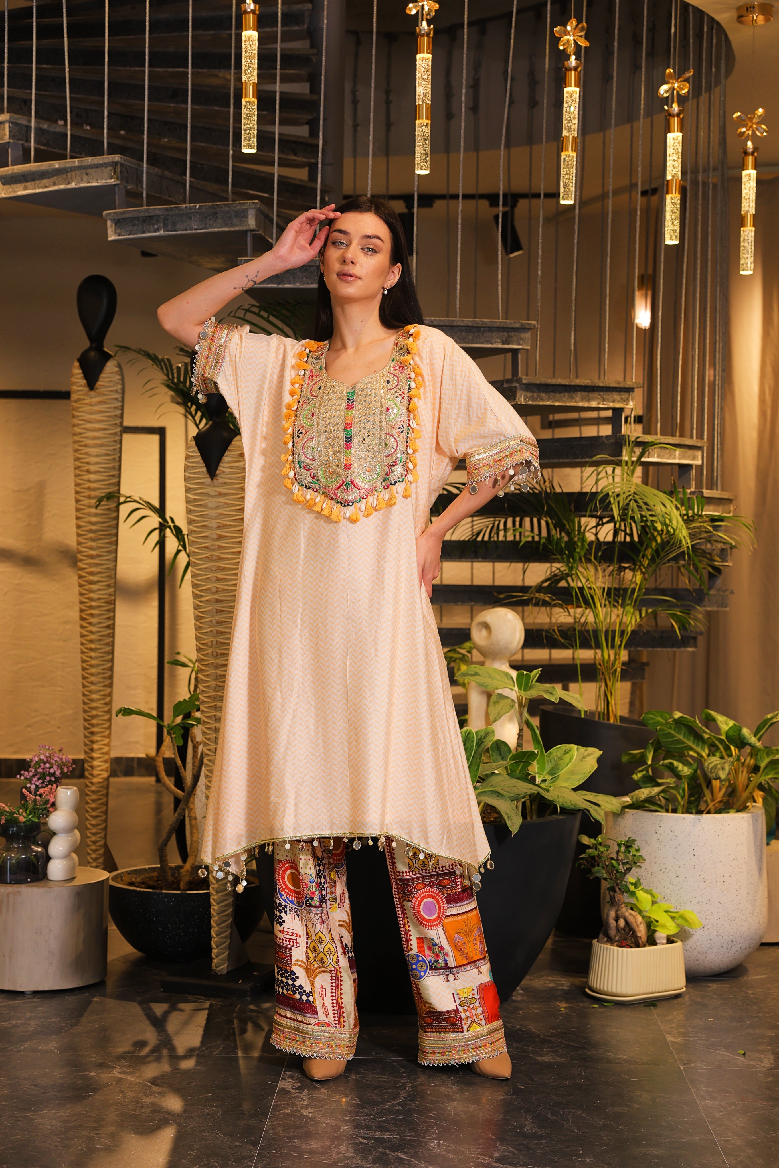 Festive light peach kaftan
