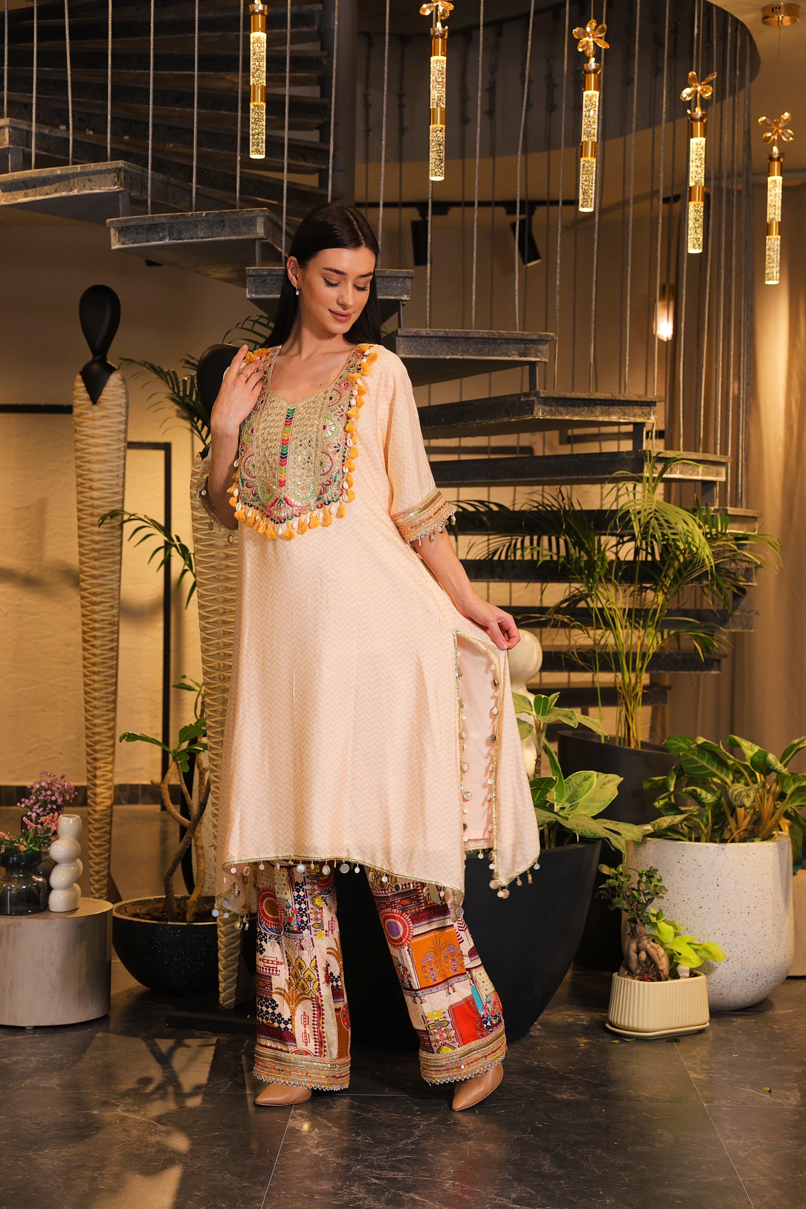 Festive light peach kaftan
