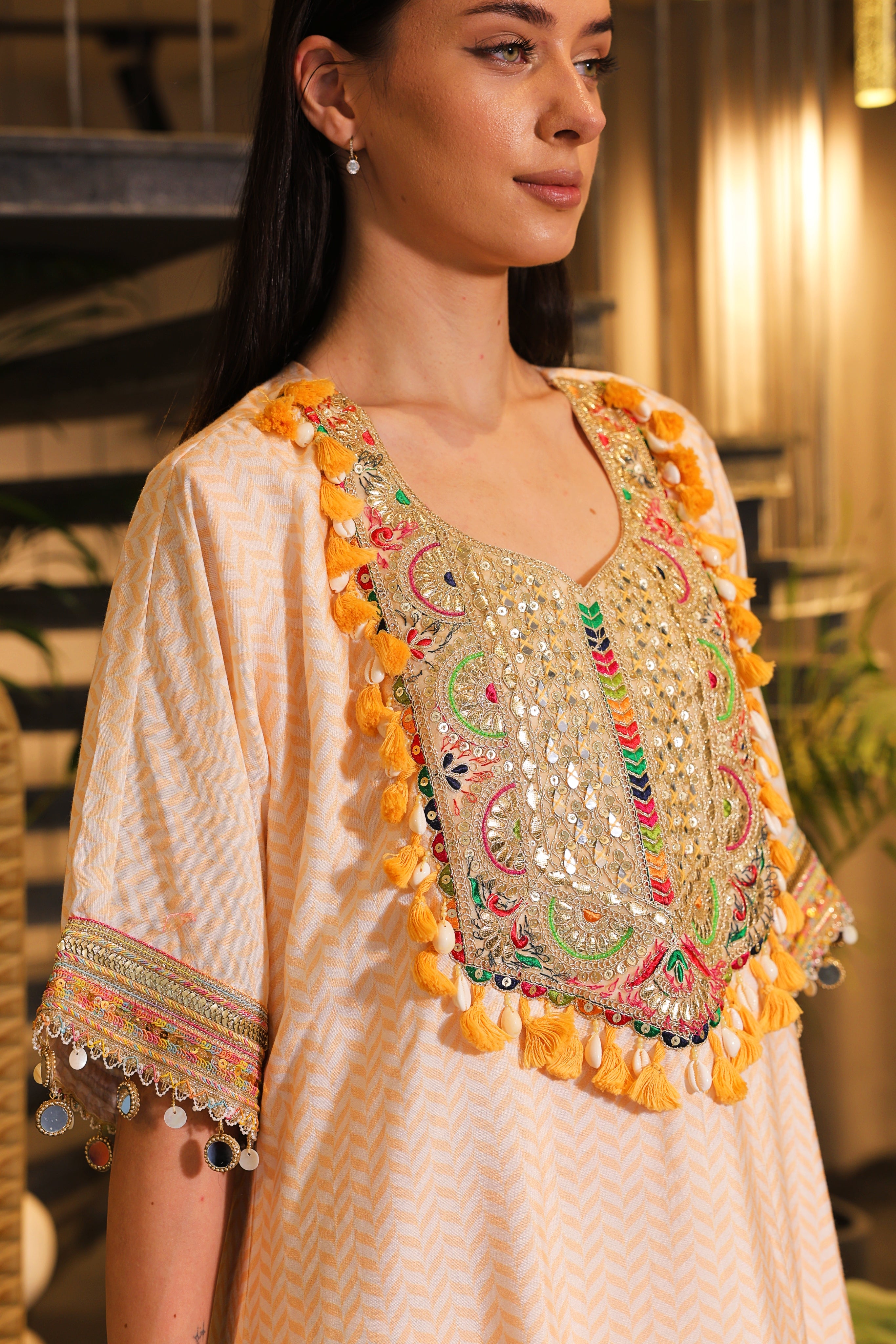 Festive light peach kaftan