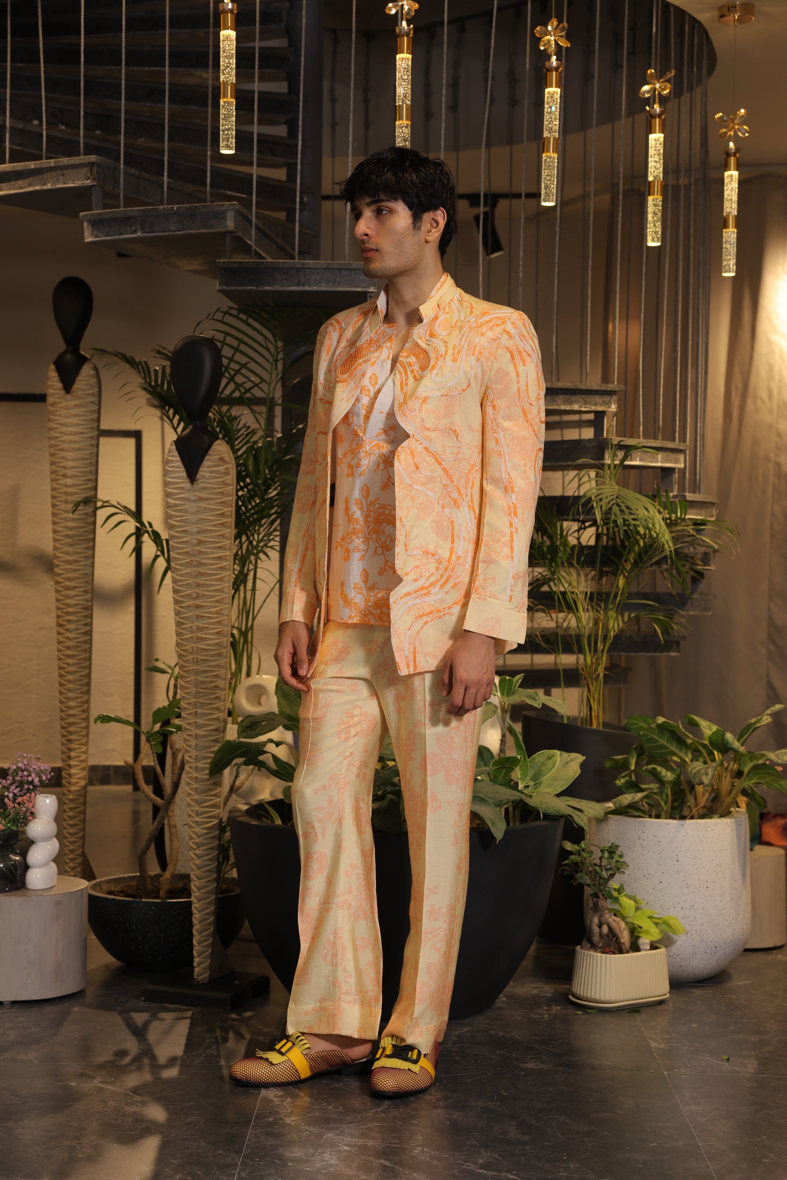 Candy orange and white ethnosplash blazer set
