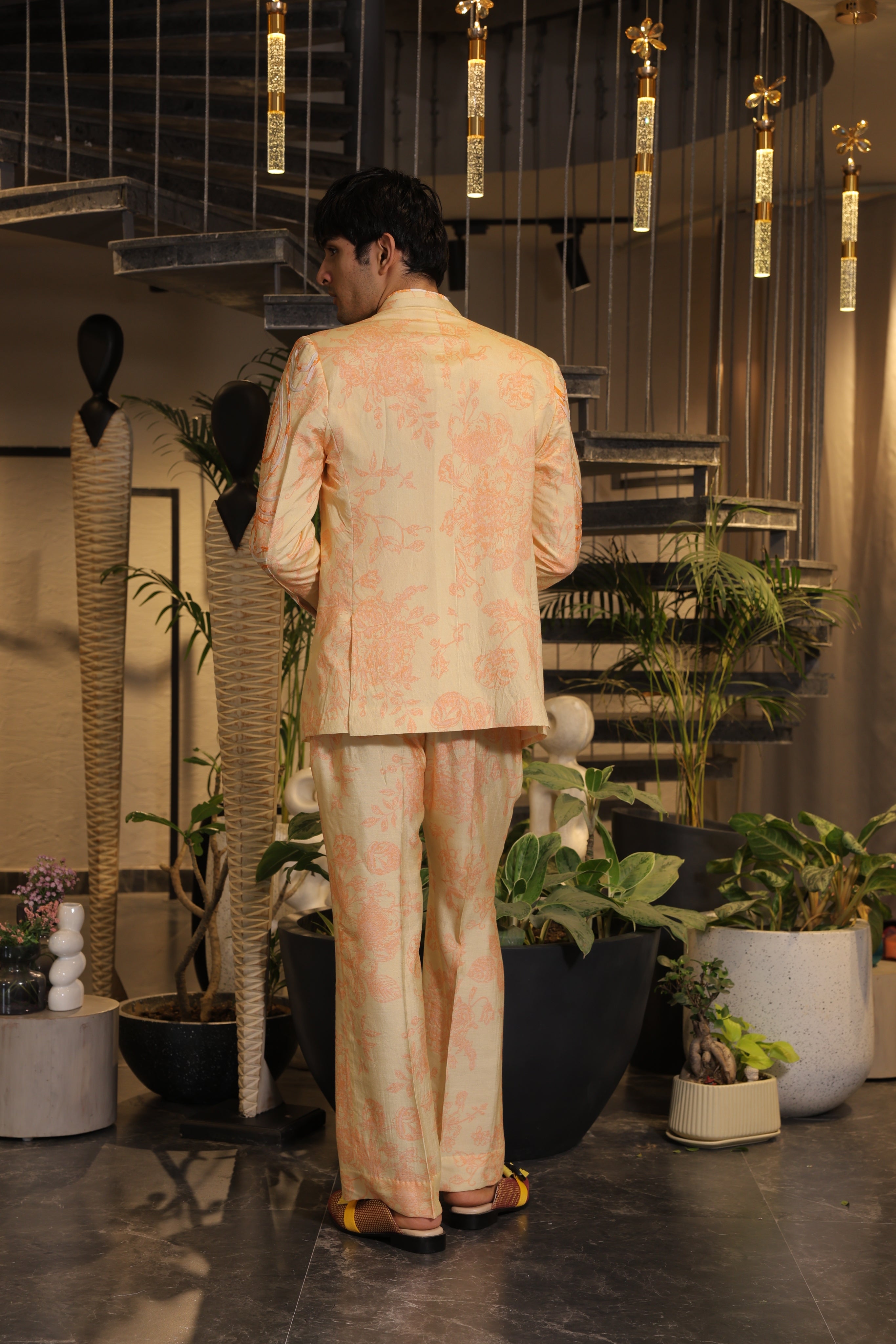 Candy orange and white ethnosplash blazer set