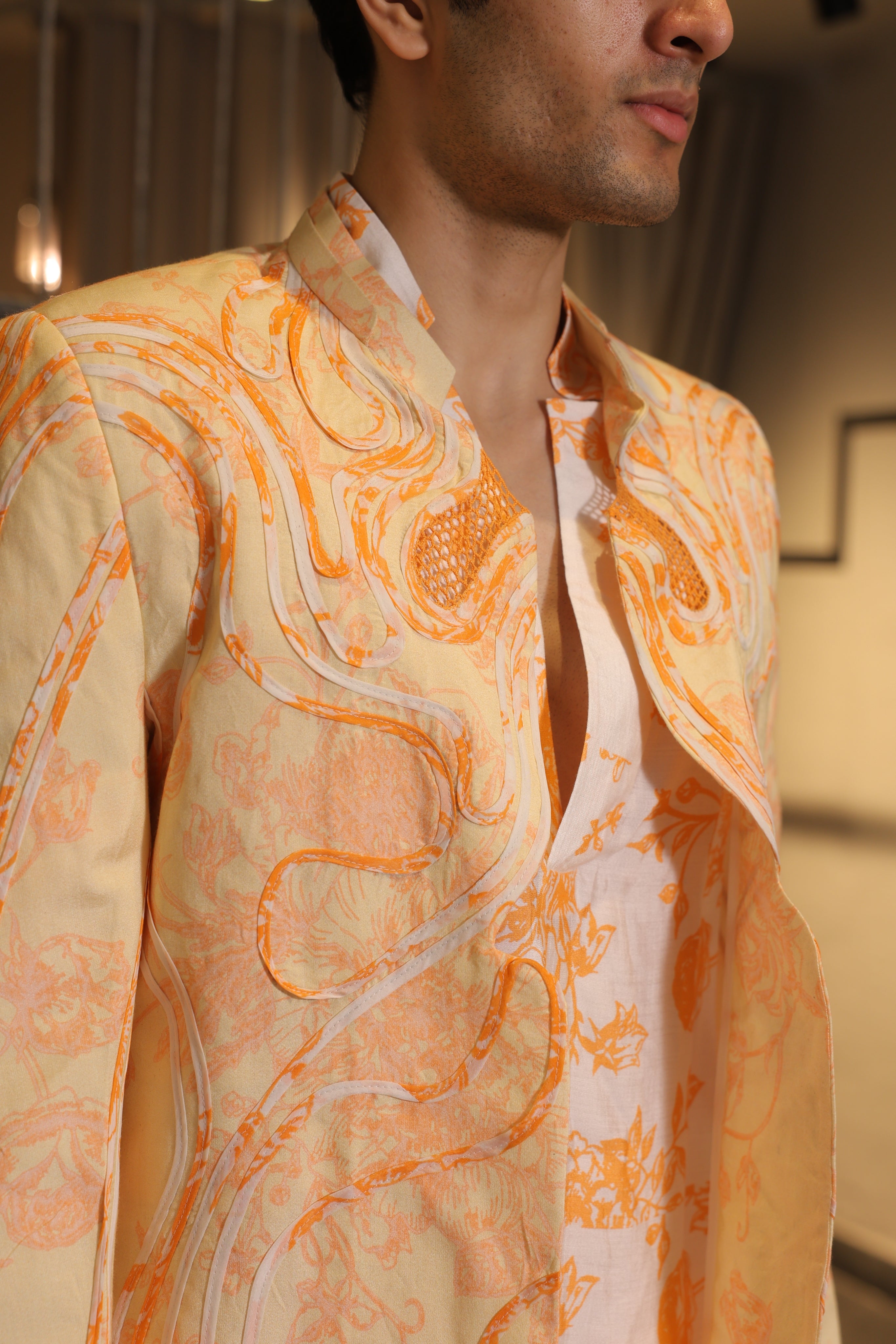 Candy orange and white ethnosplash blazer set