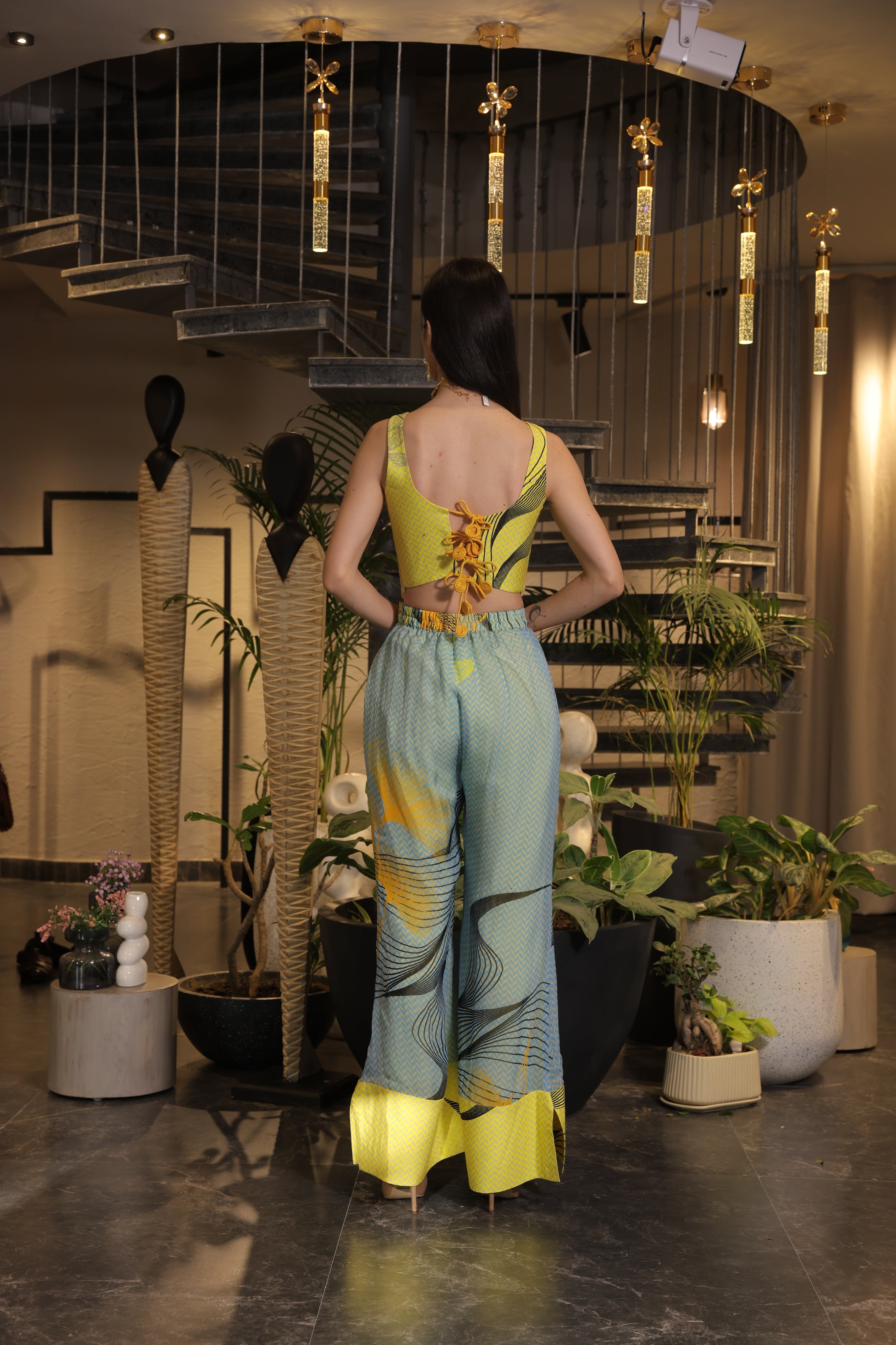 sky and lemon ethnosplash palazzo pants co-ord set