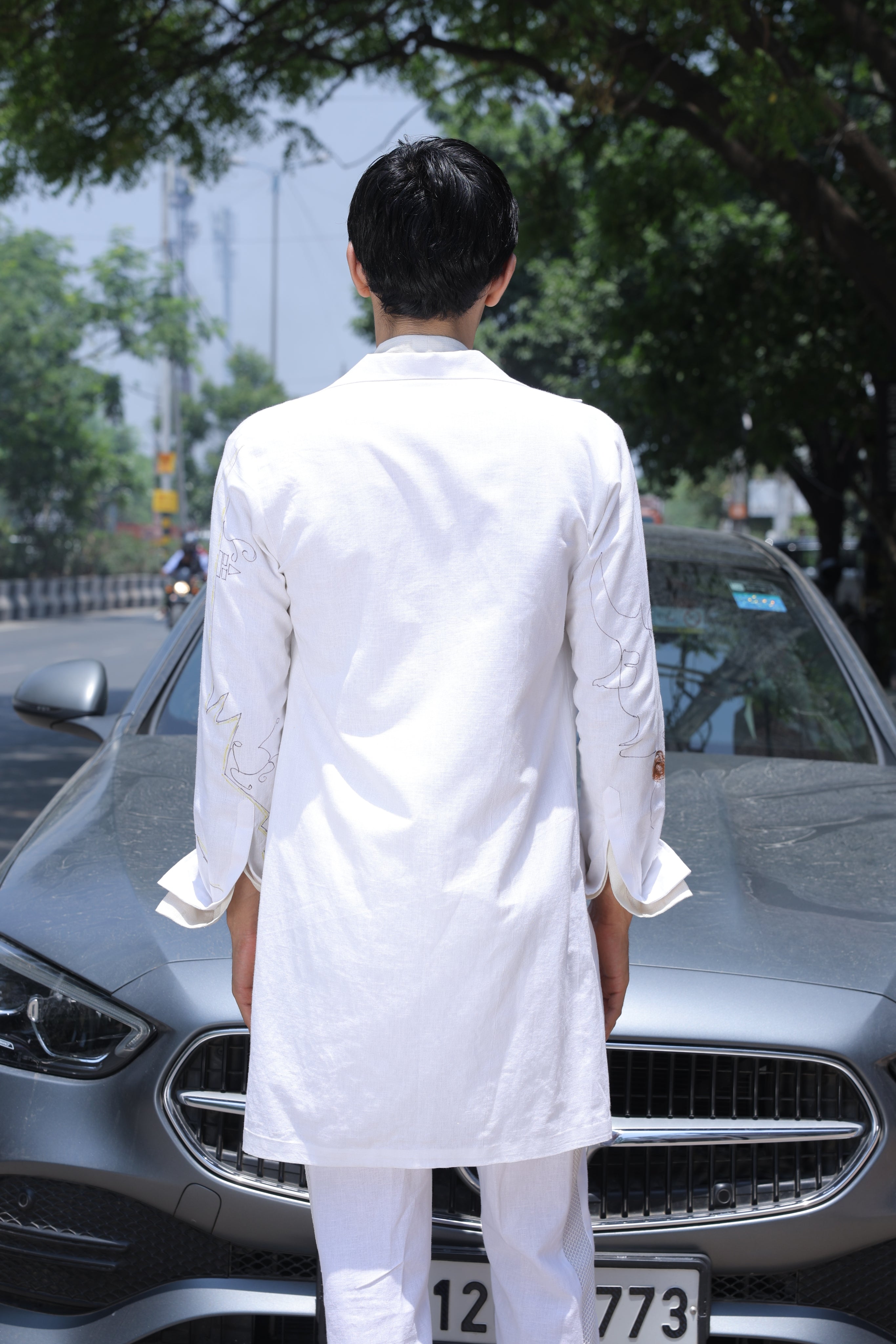 White hand painted overlay with shirt and pants