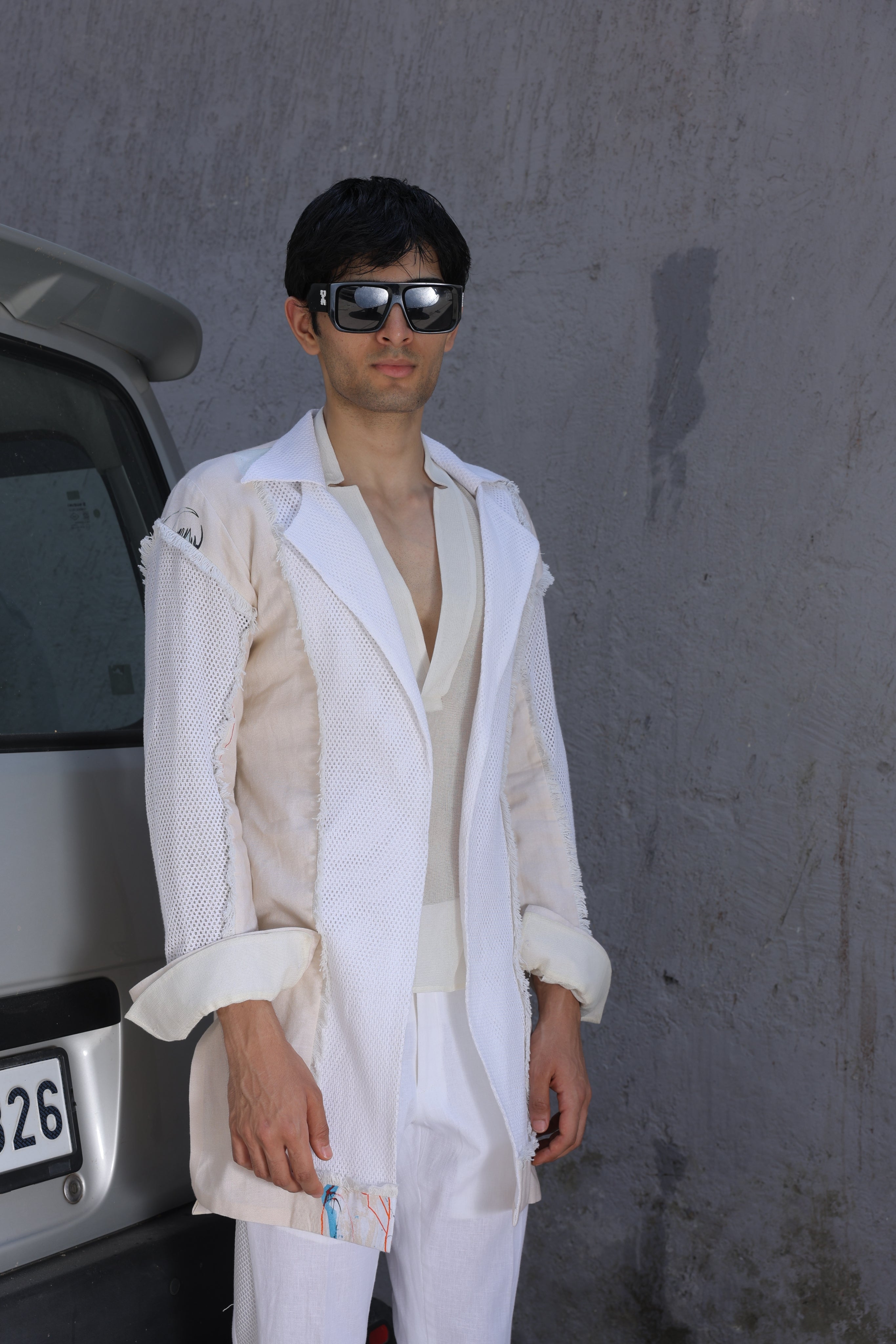 Off white hand painted overlay with shirt and pants