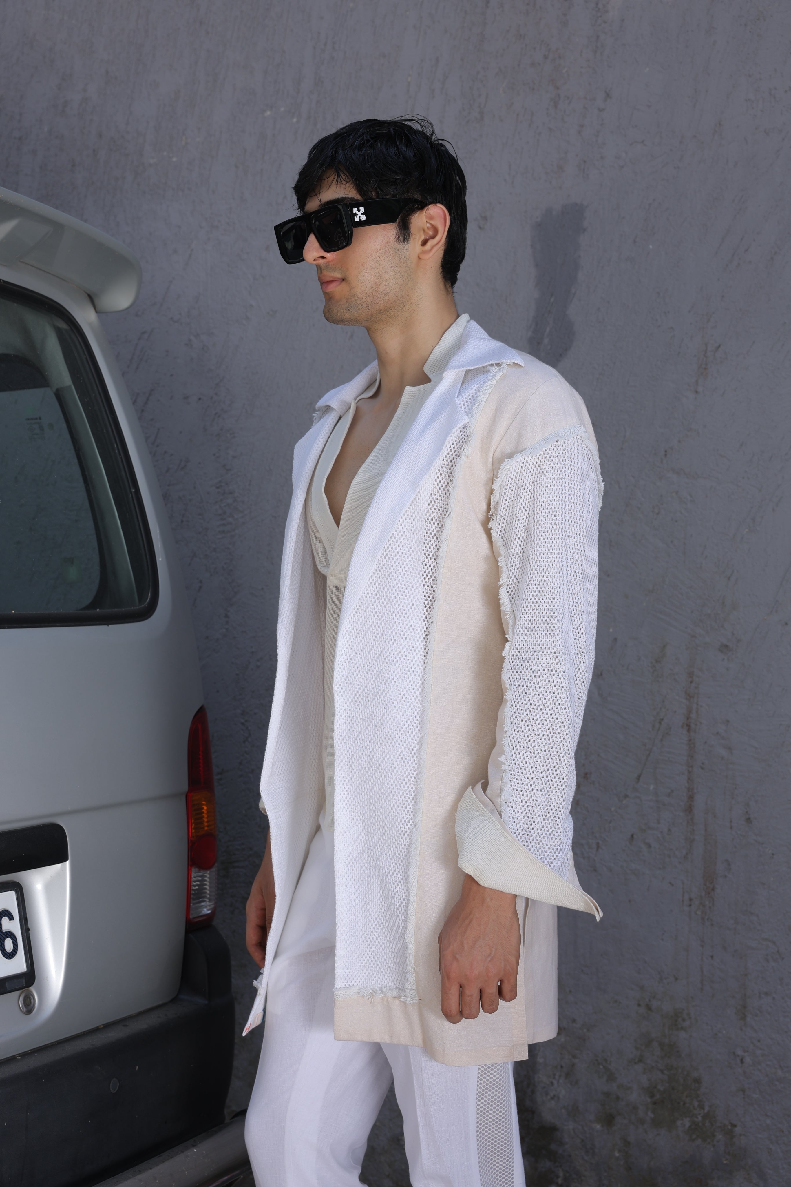Off white hand painted overlay with shirt and pants