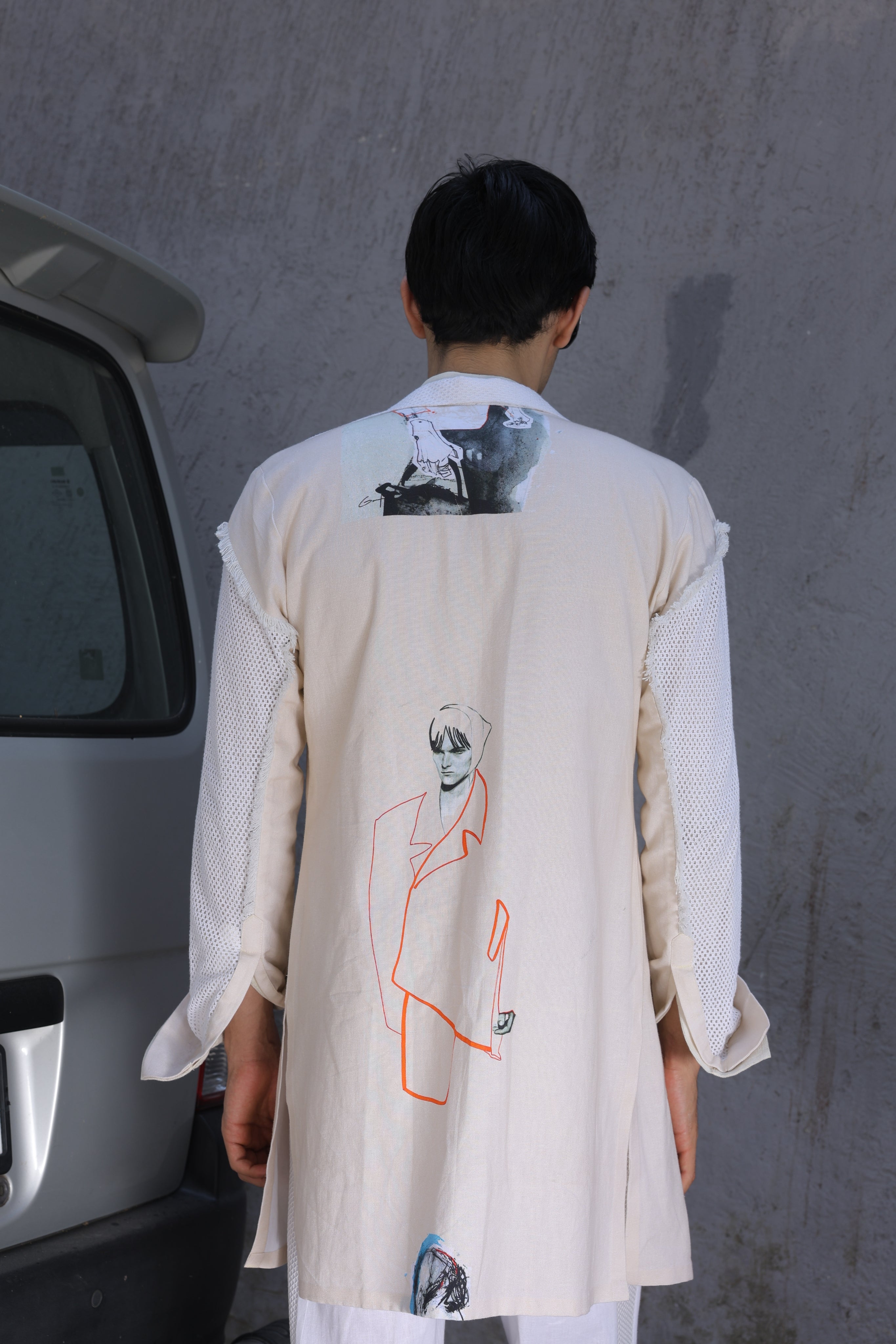 Off white hand painted overlay with shirt and pants