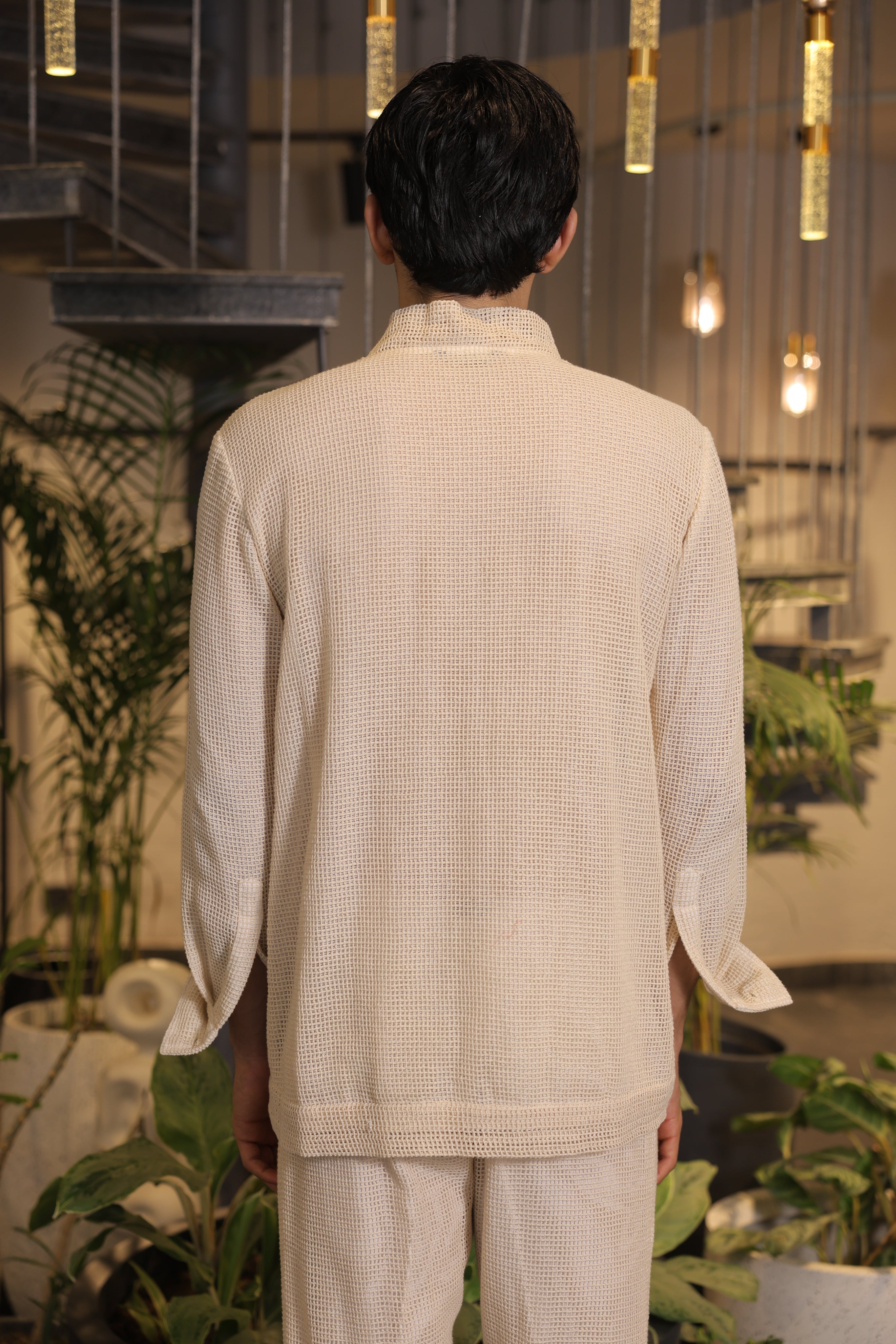 Beige crochet bomber shirt with pockets