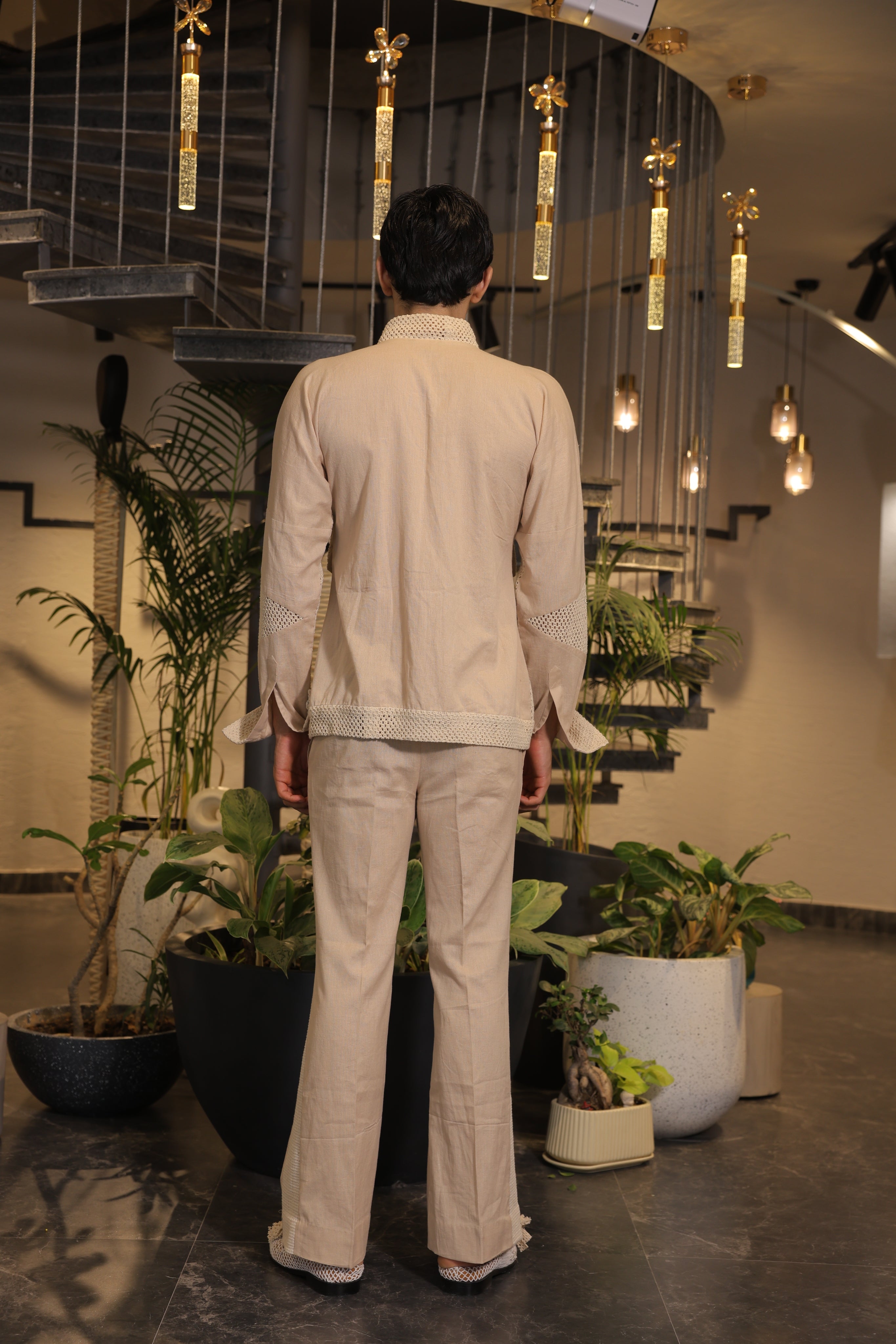 Beige bomber shirt with front pockets