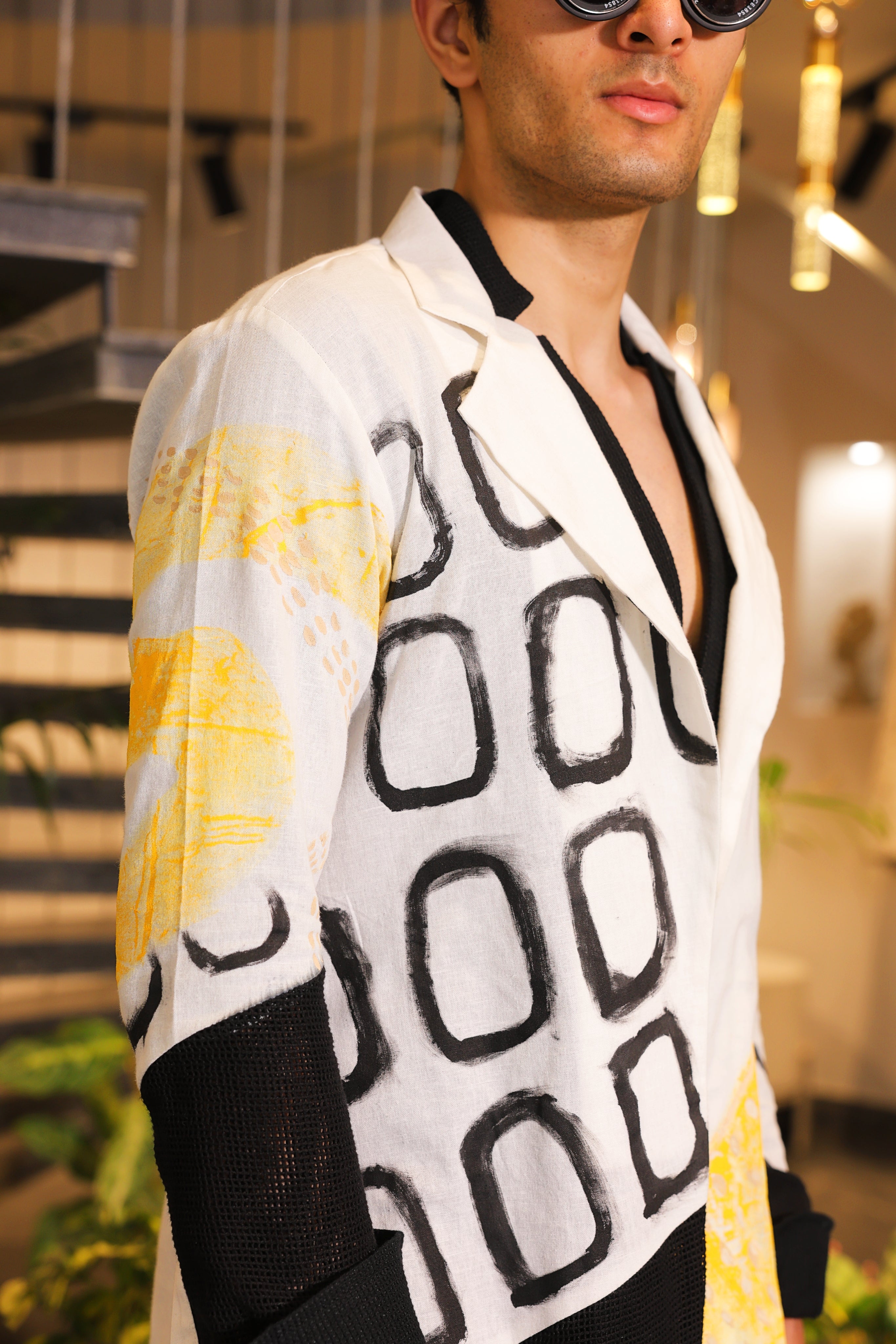 Black and white hand painted overlay with shirt and pants