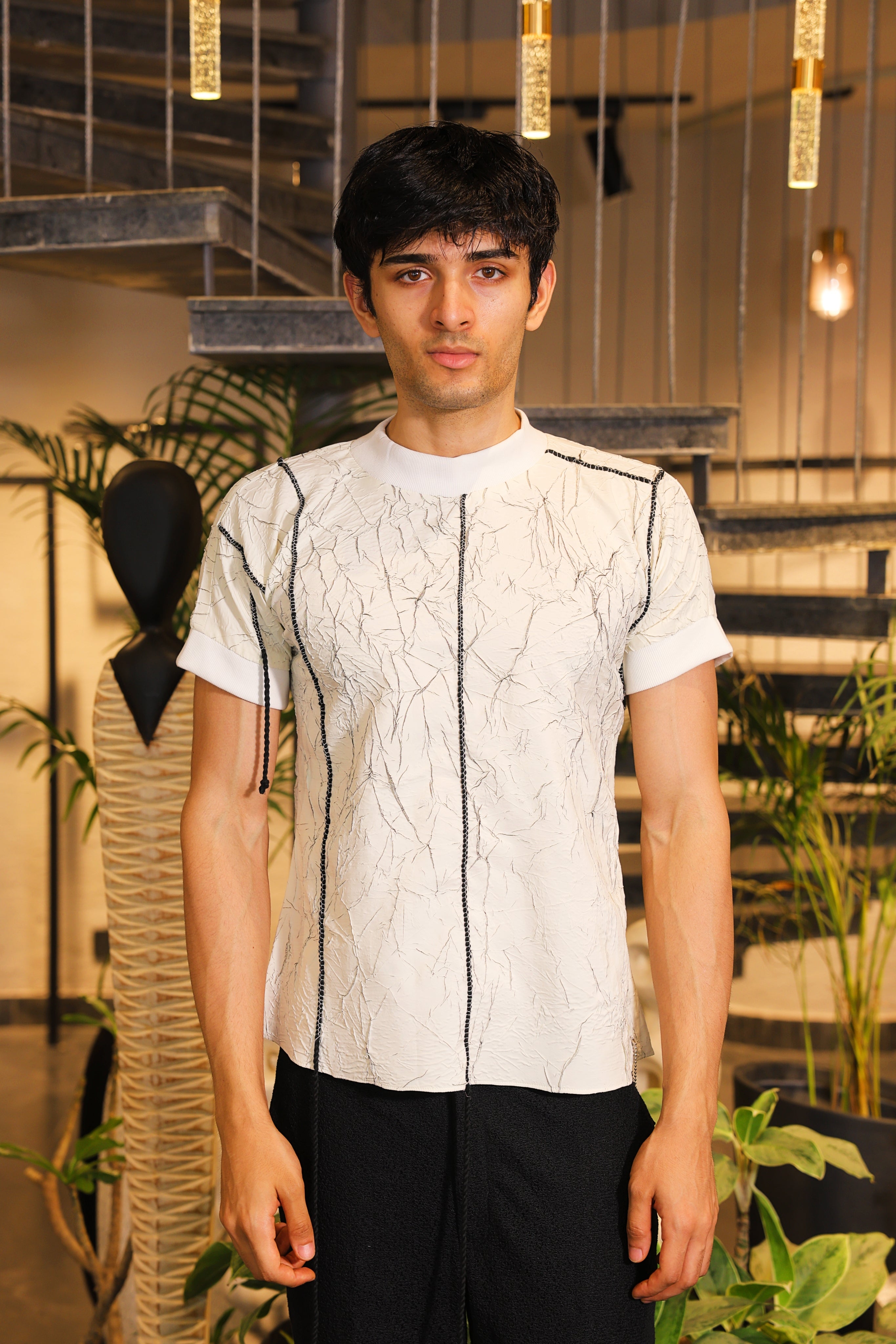 White crinkle textured T-shirt