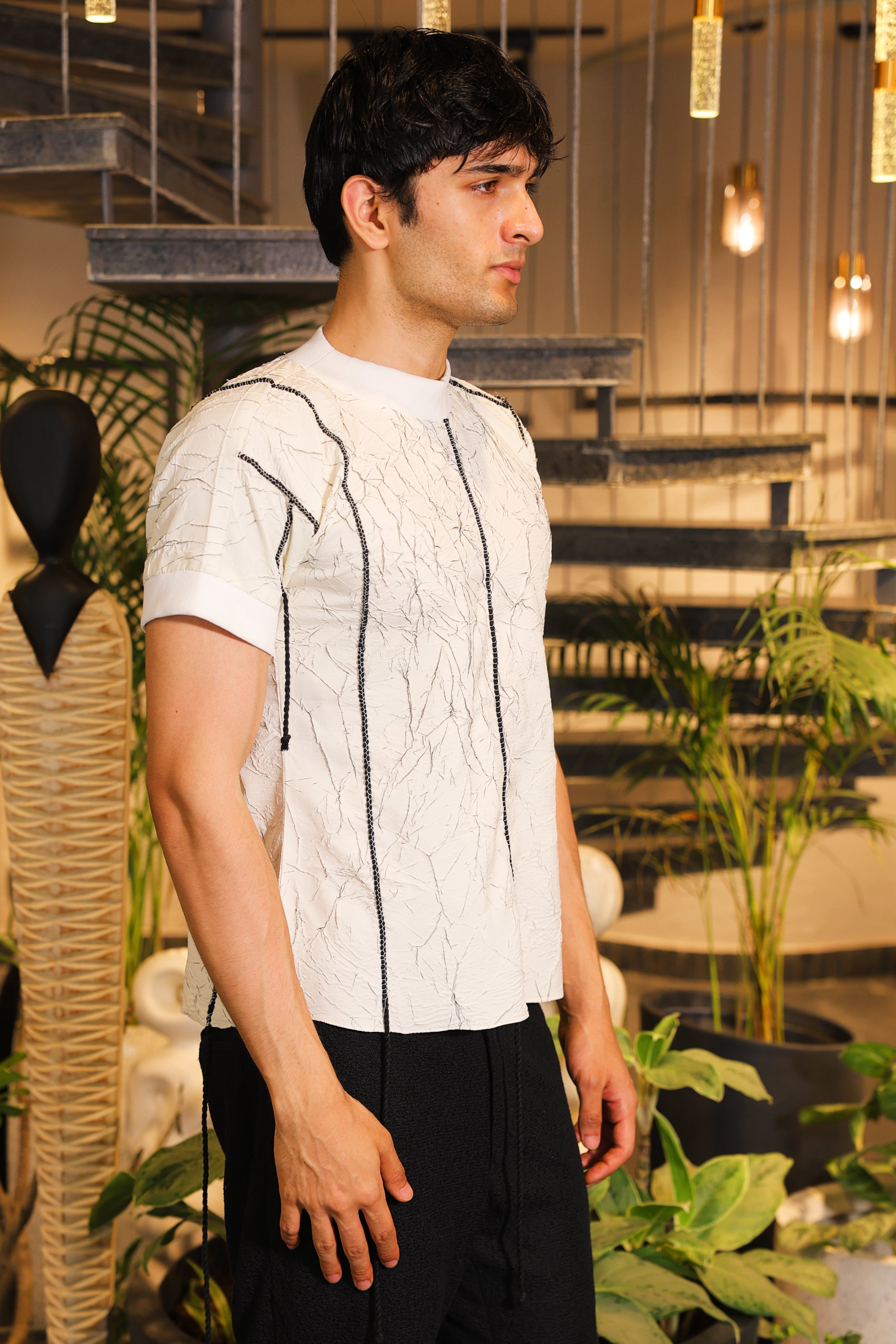 White crinkle textured T-shirt