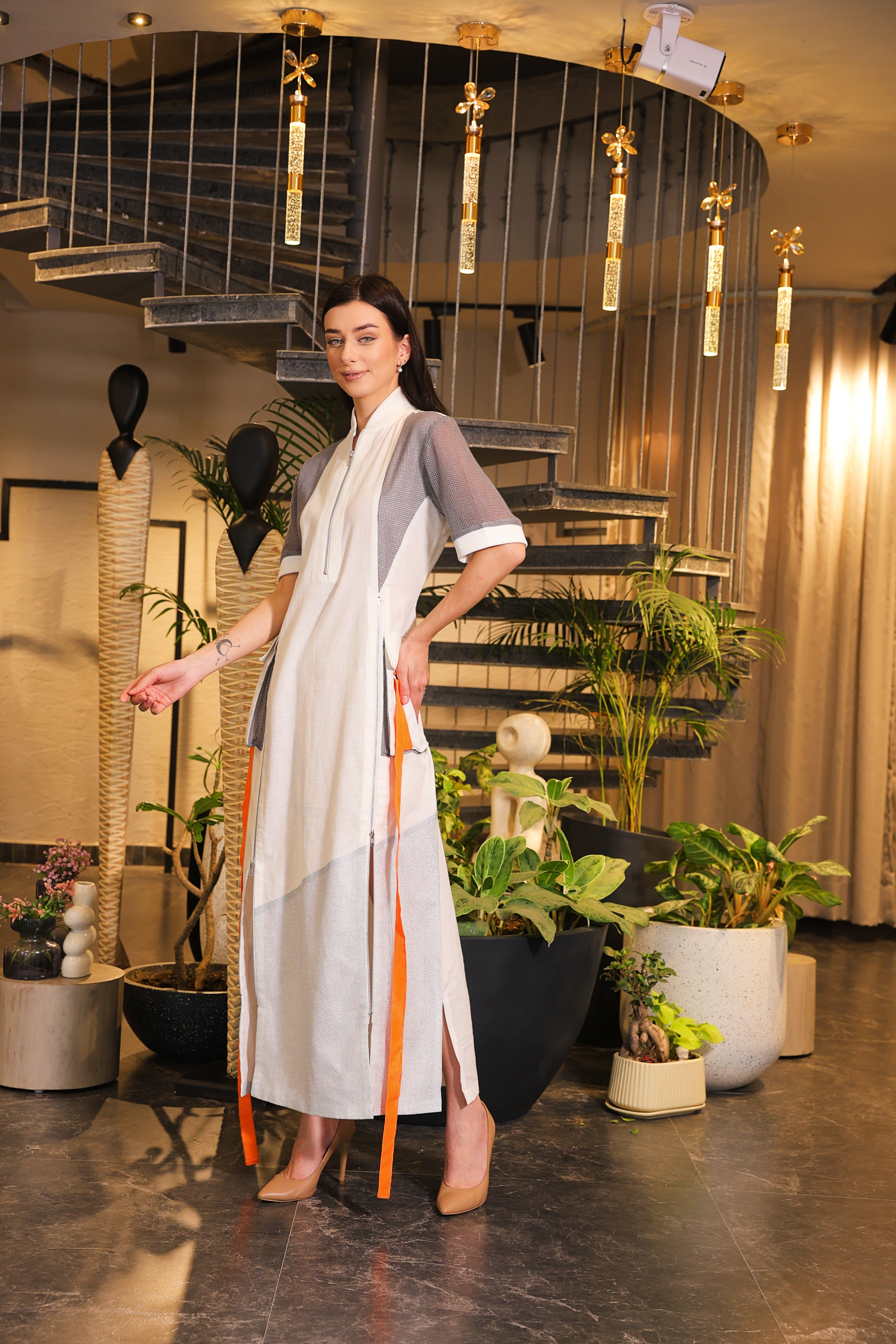 Linen and crochet maxi dress