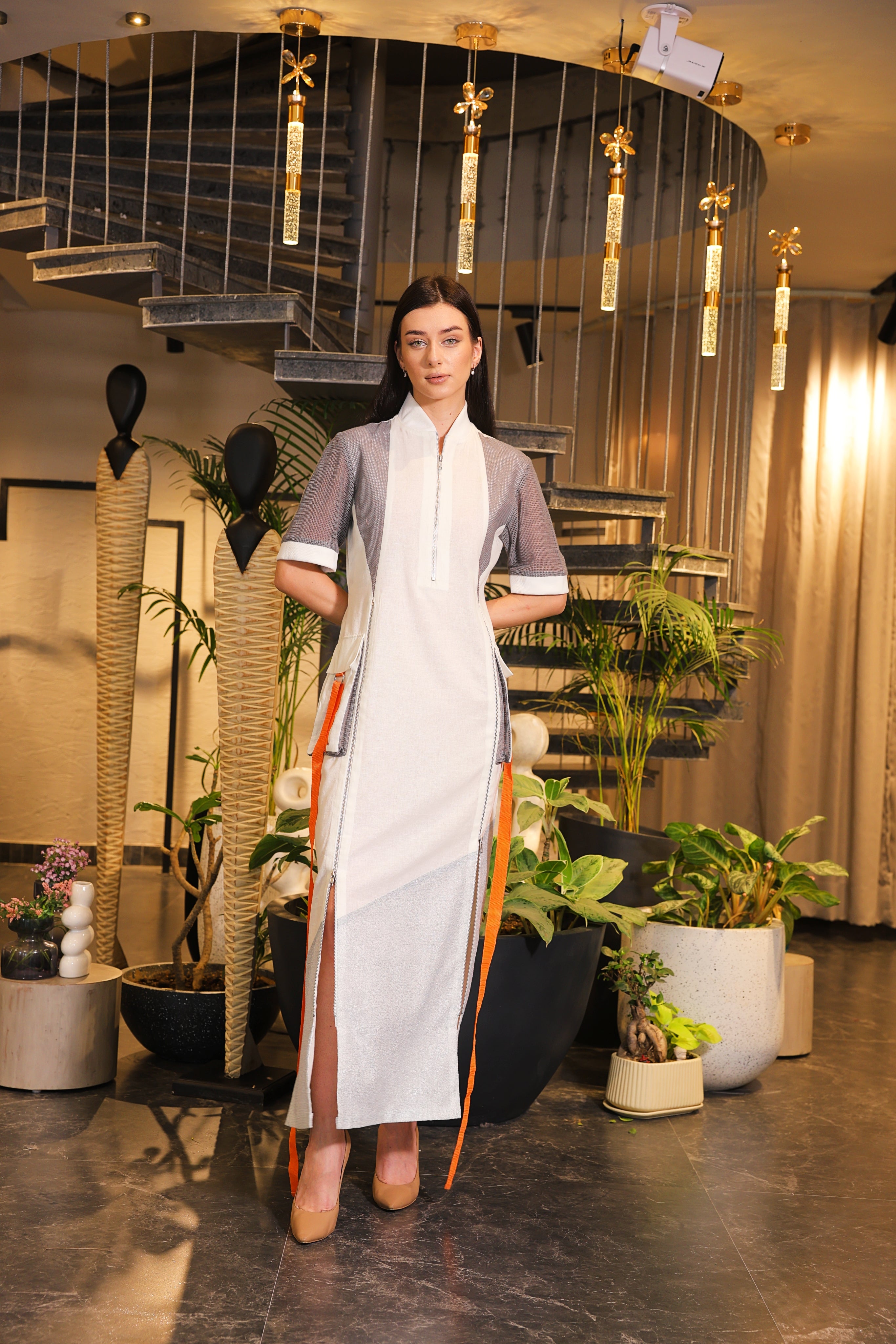 Linen and crochet maxi dress