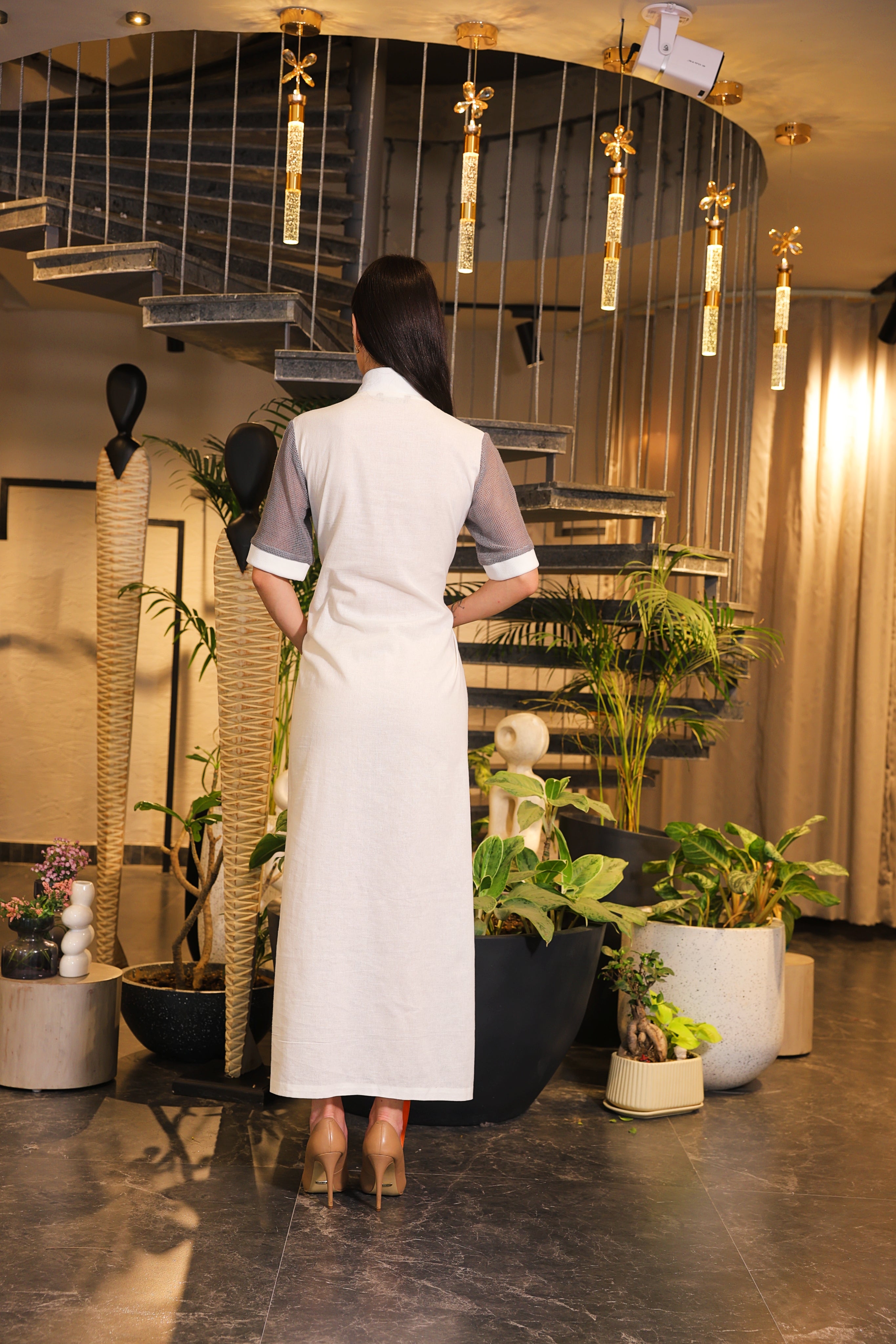 Linen and crochet maxi dress