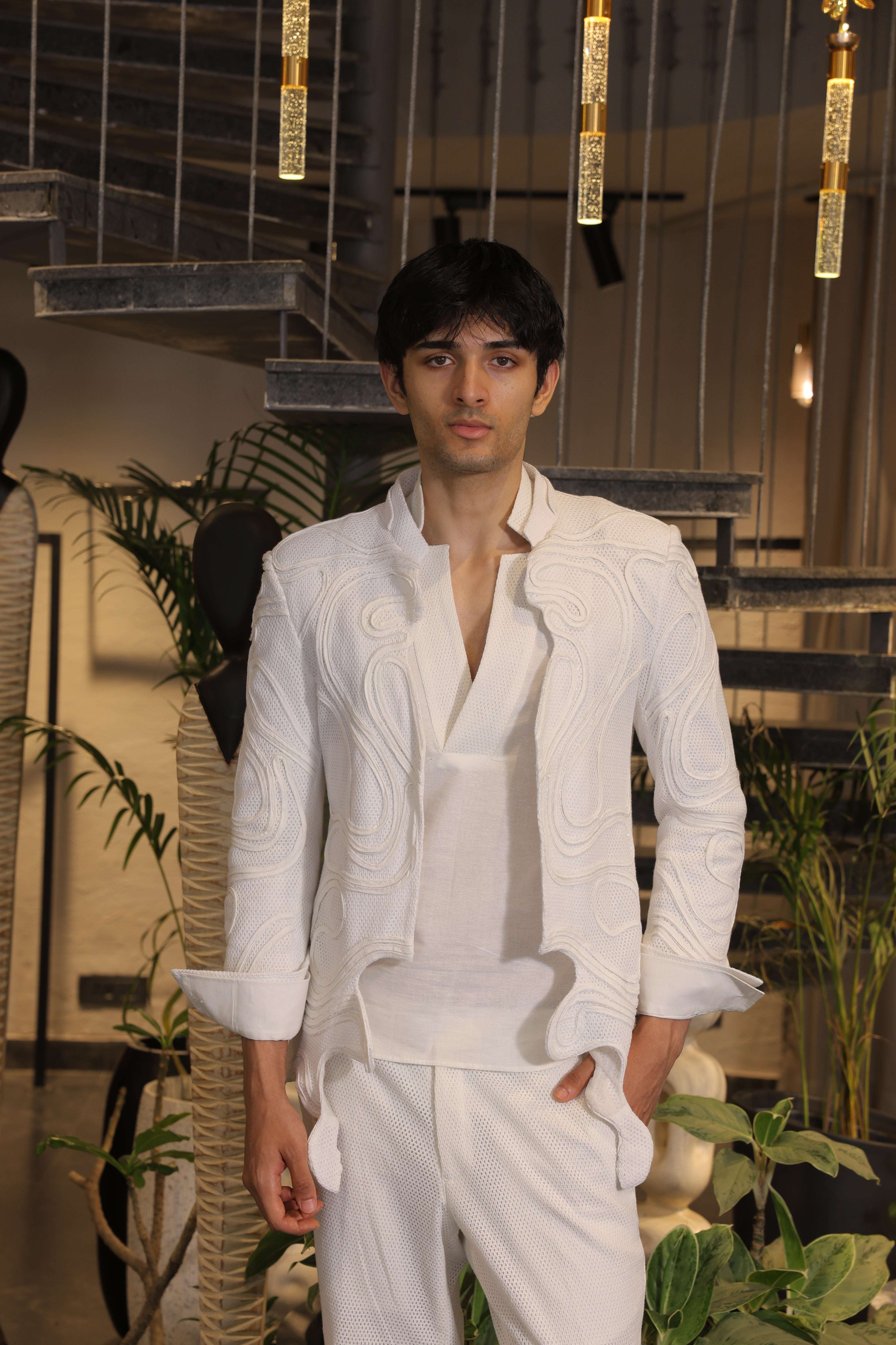 White crochet ethnowave blazer set
