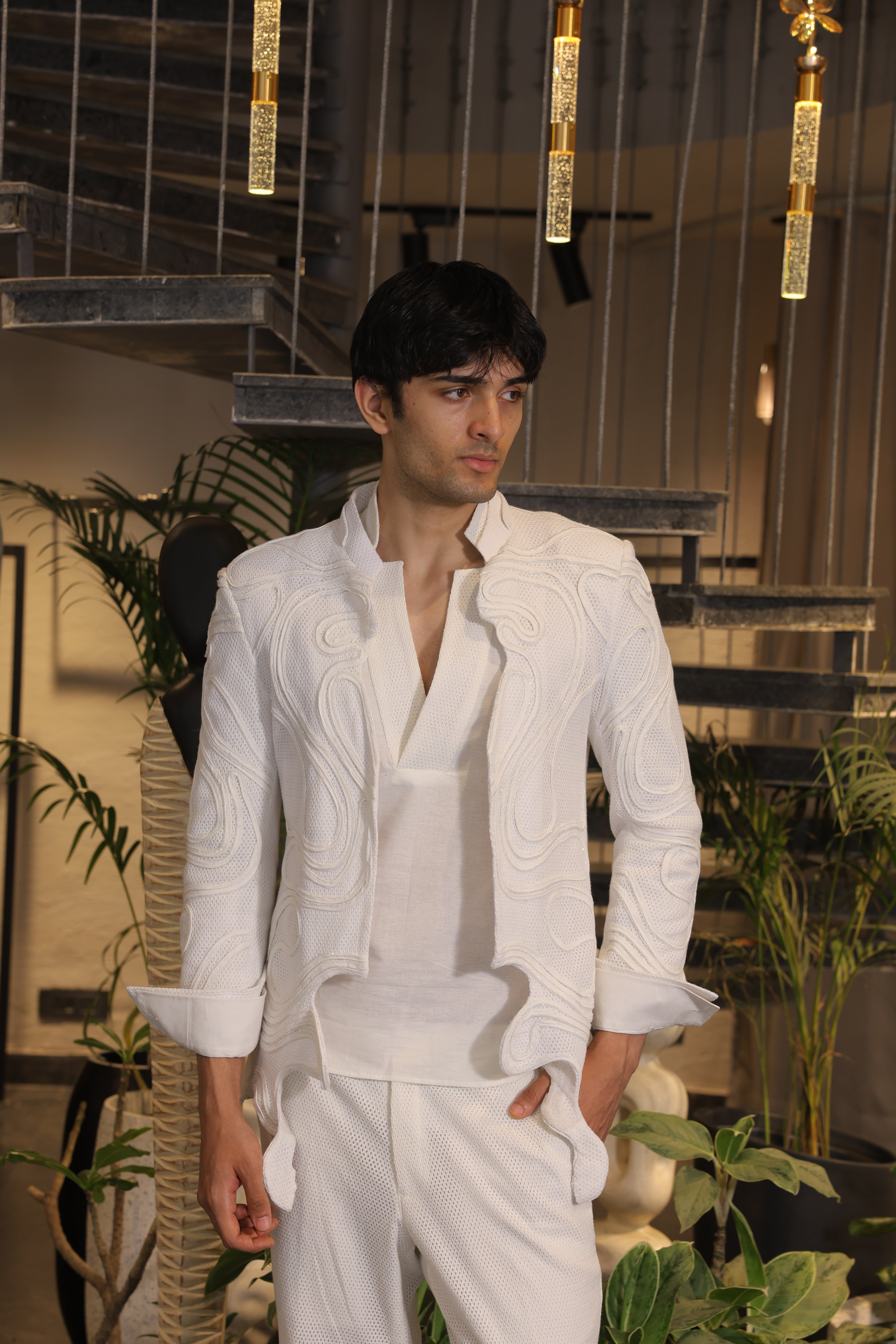 White crochet ethnowave blazer set