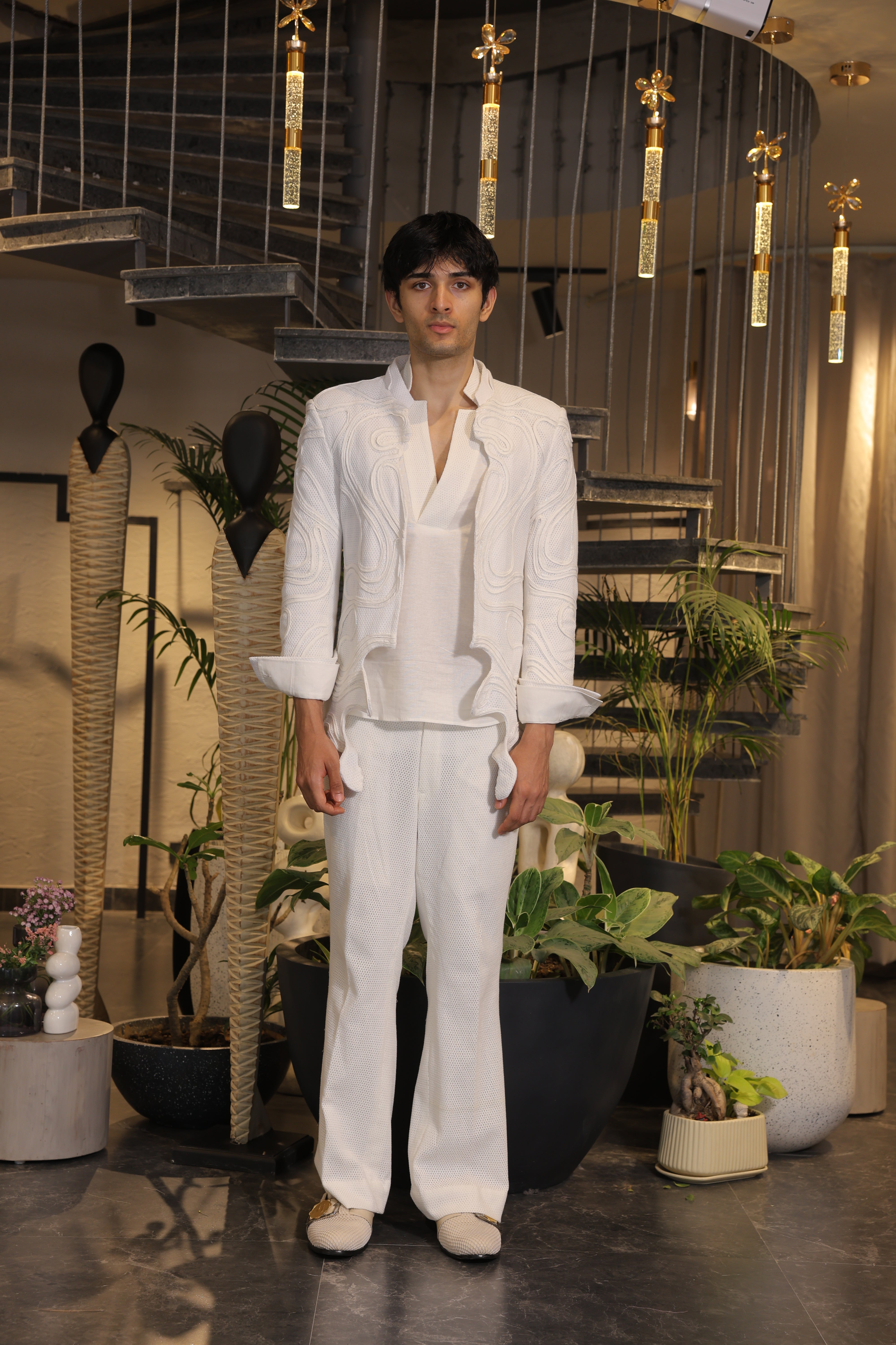 White crochet ethnowave blazer set