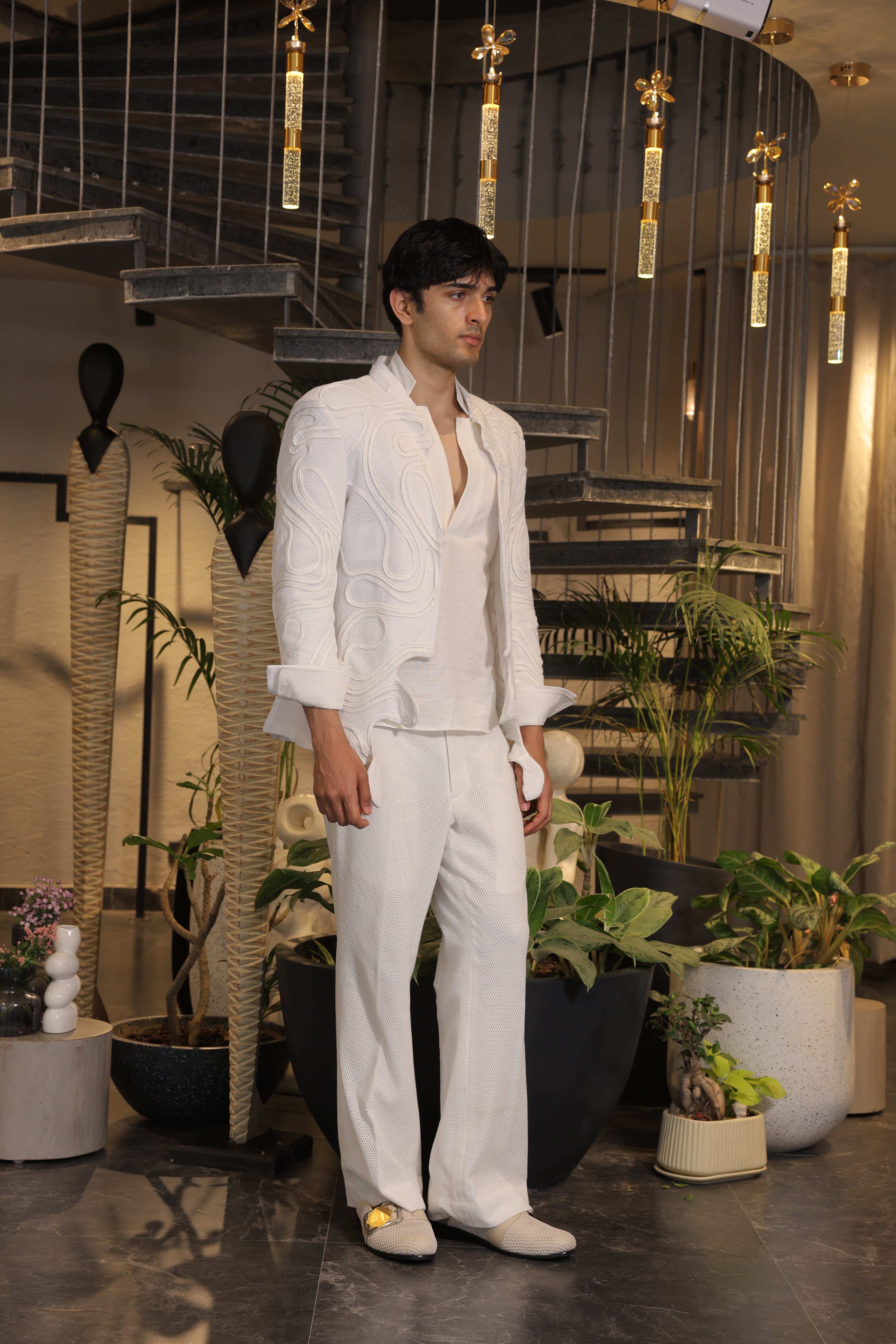 White crochet ethnowave blazer set
