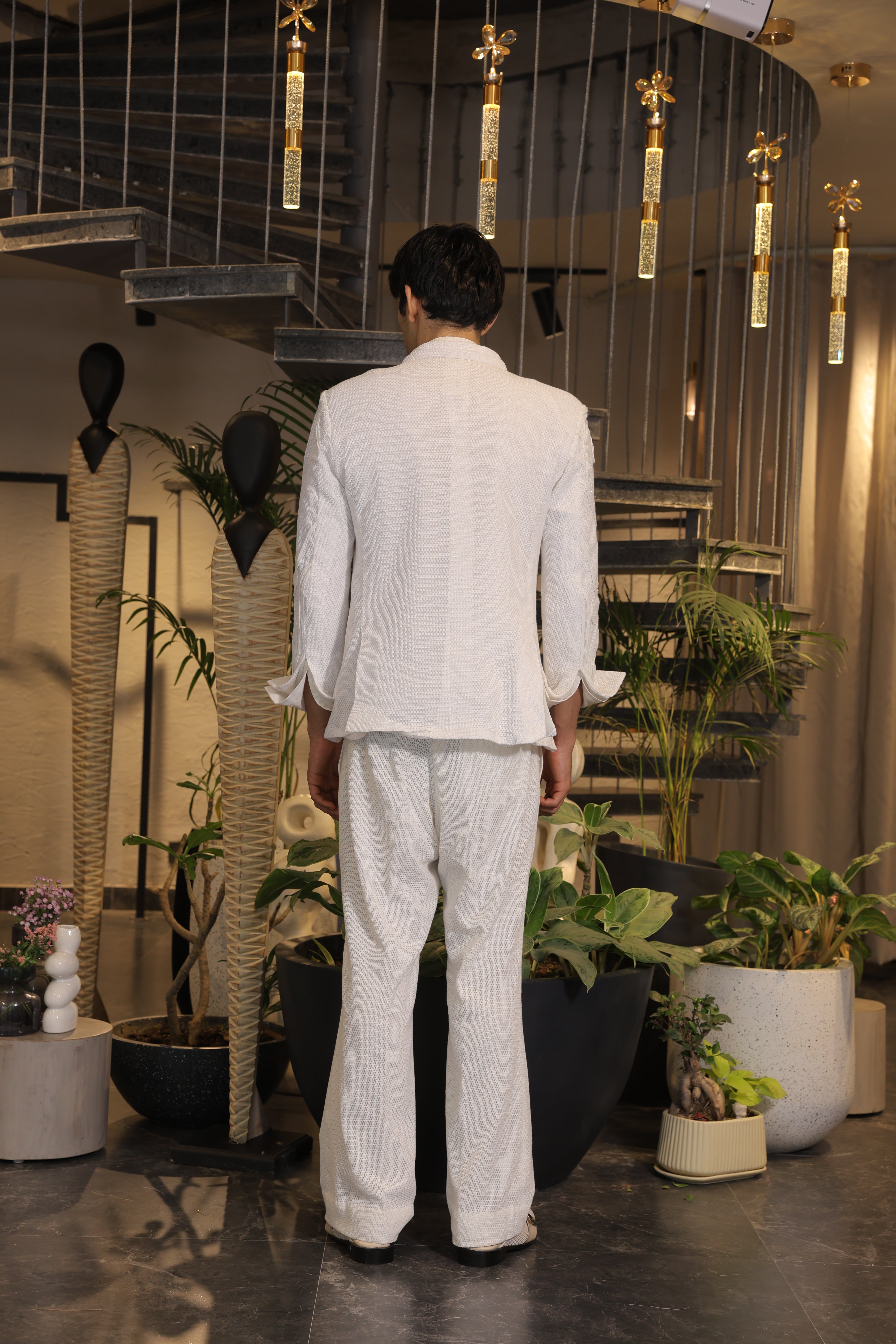 White crochet ethnowave blazer set