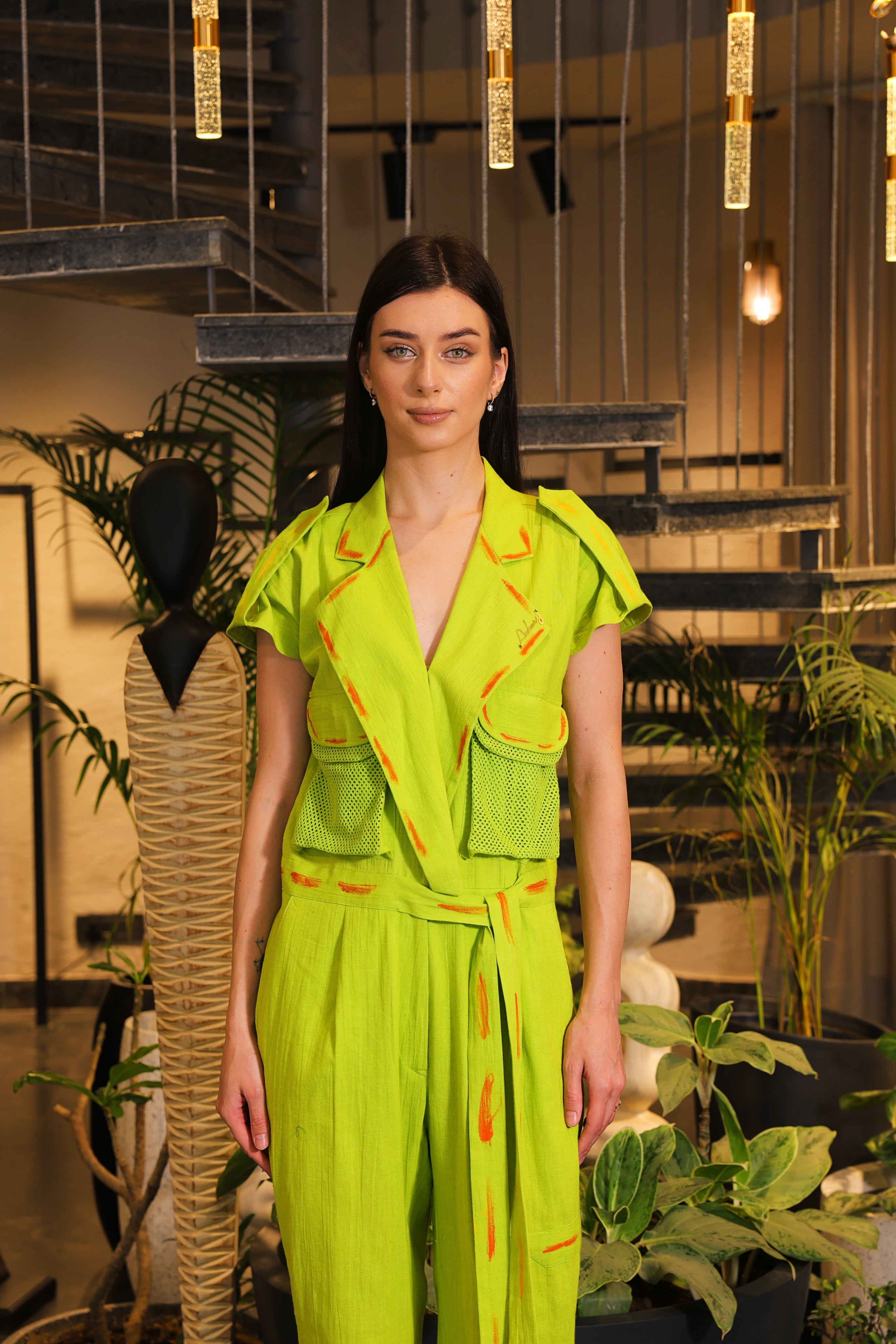 parrot green hand painted jumpsuit