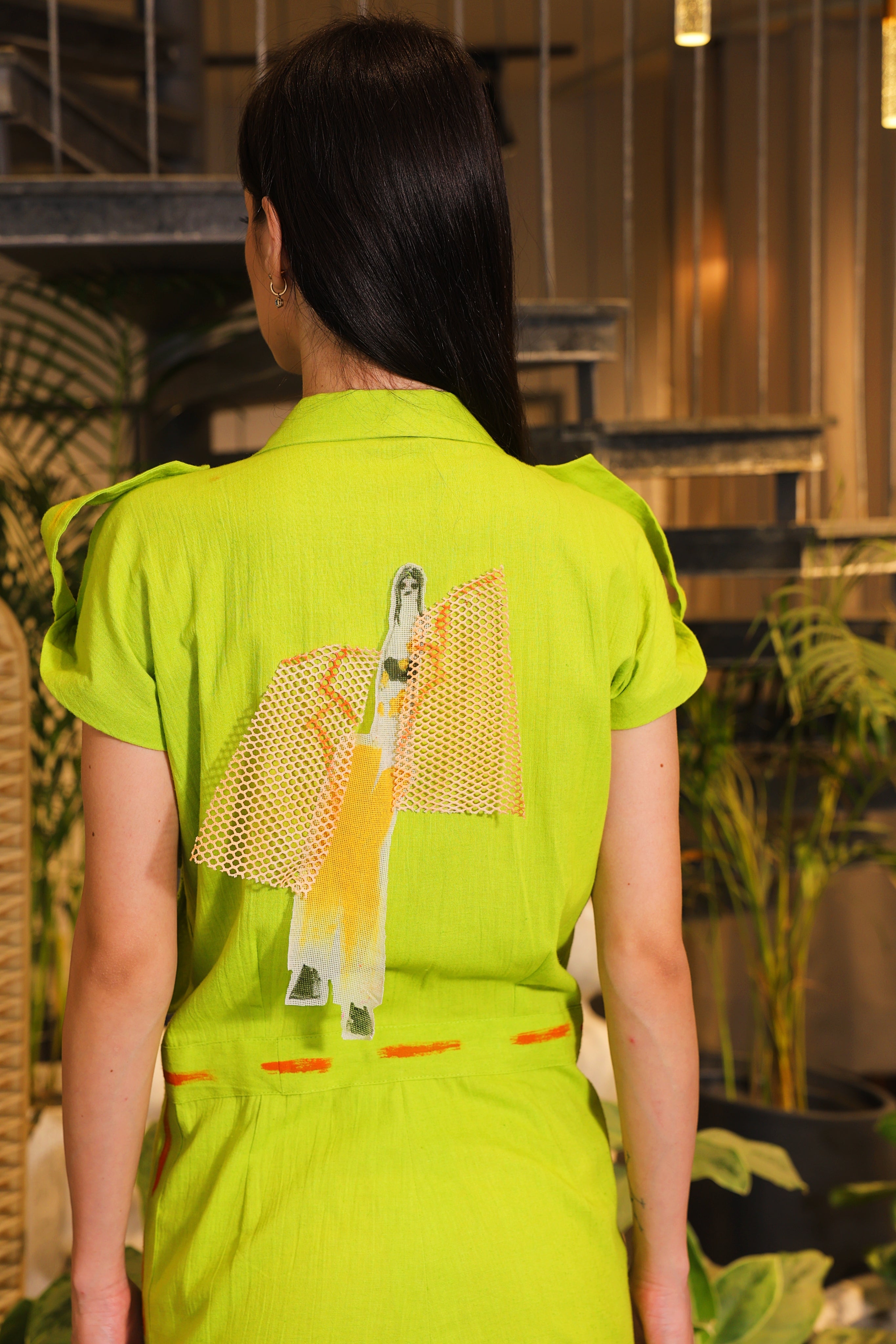 parrot green hand painted jumpsuit