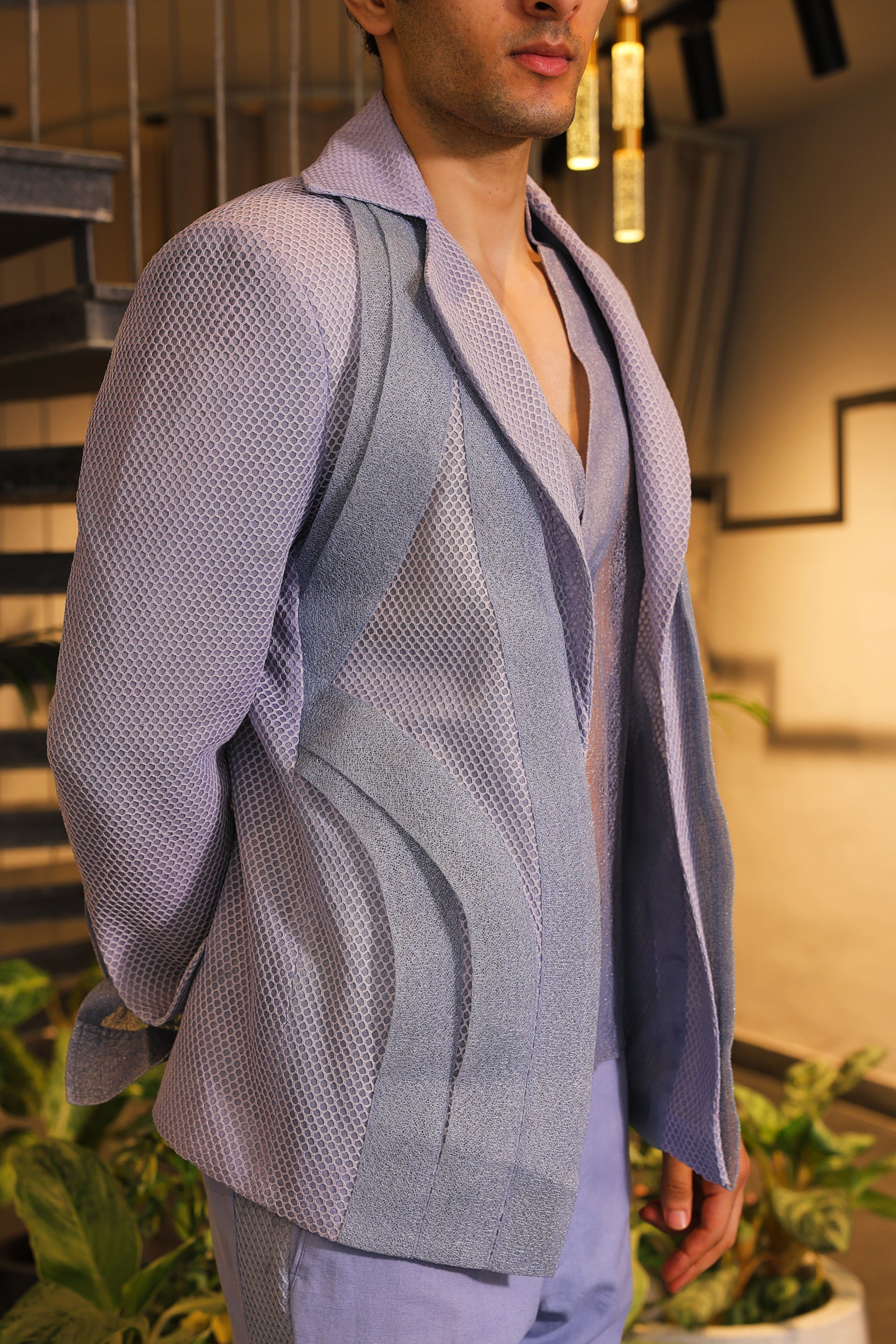 French lavender crochet blazer set