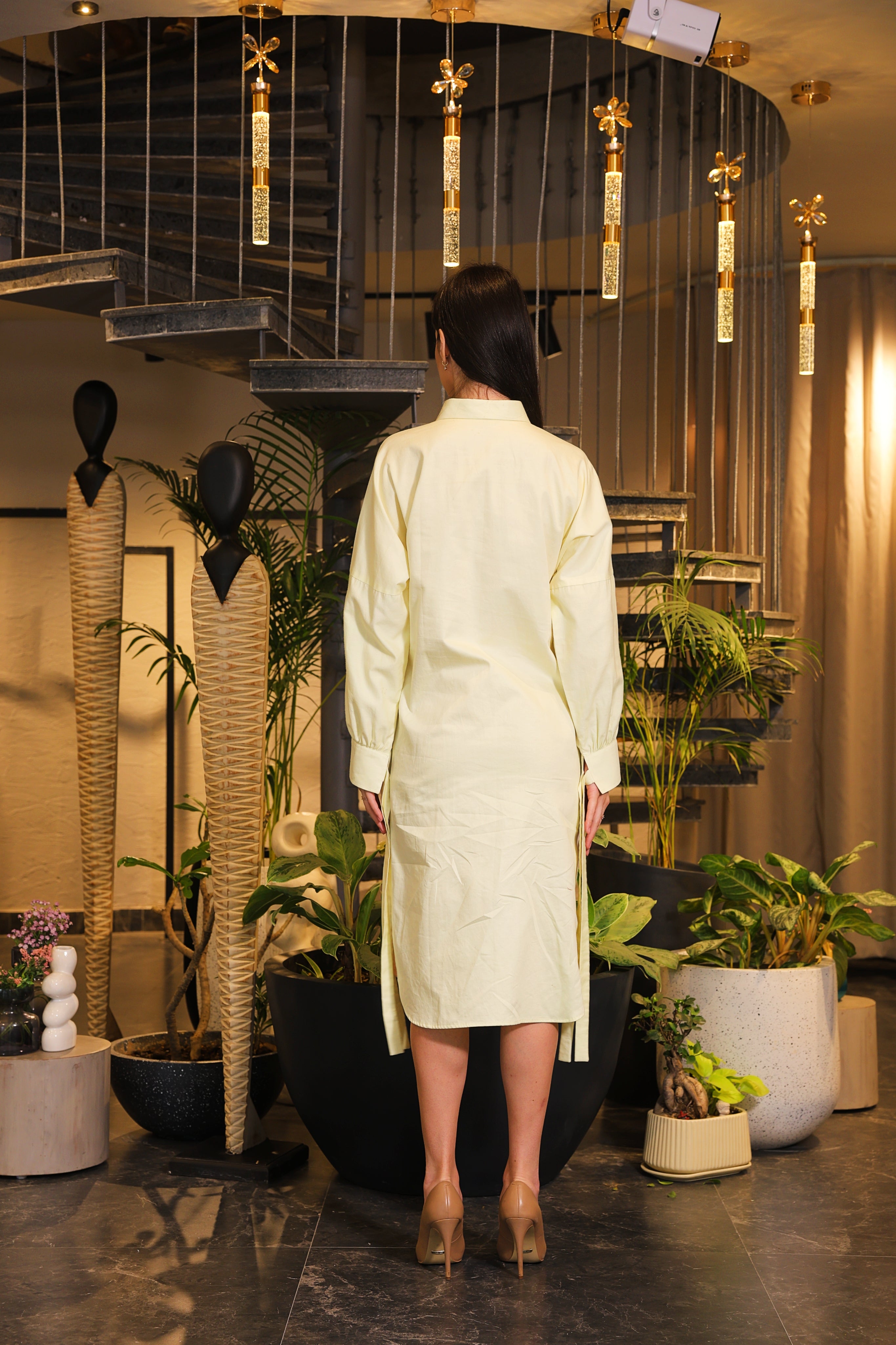 Butter yellow hand painted shirt dress