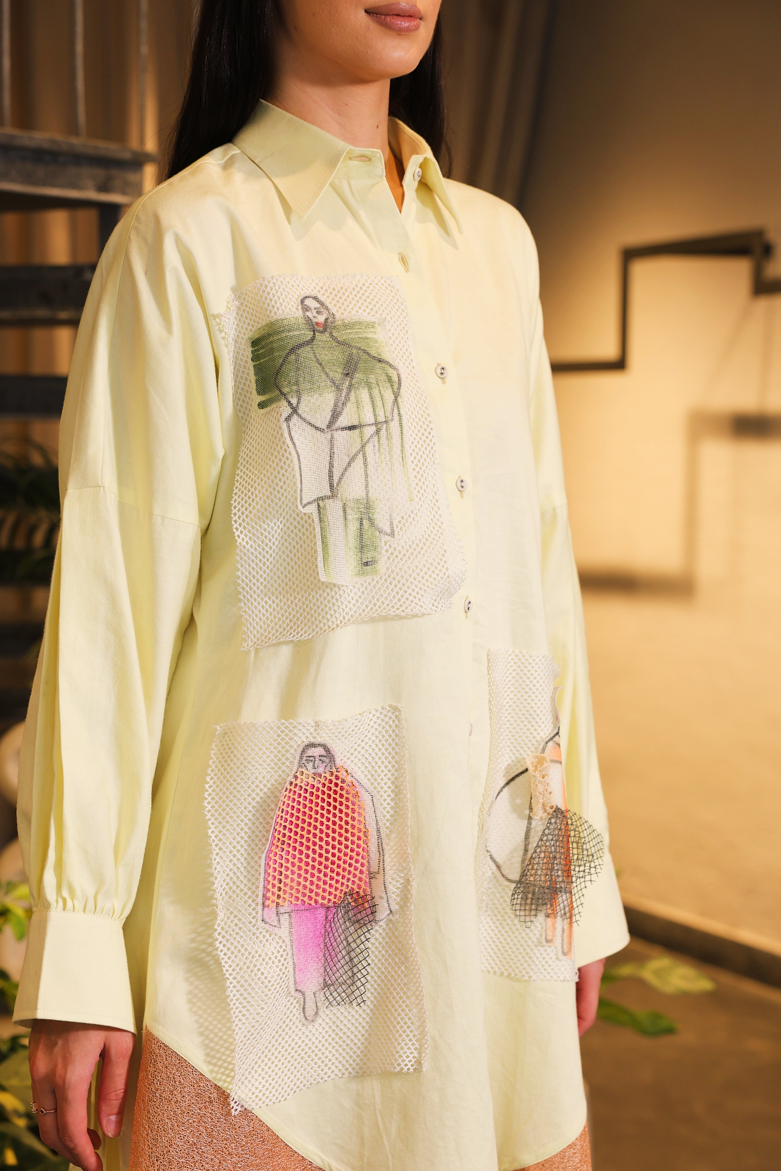 Butter yellow hand painted shirt dress