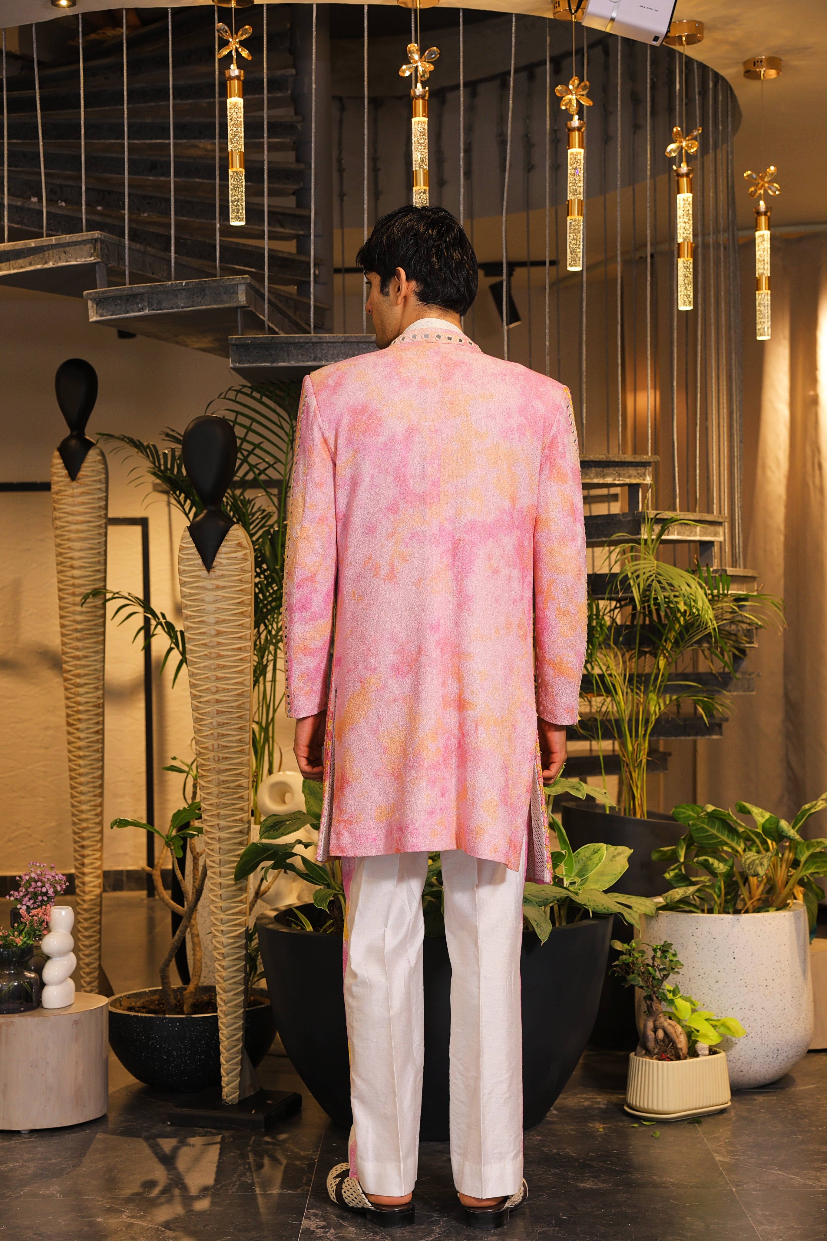 Pink tie-dye mirror work ind-western