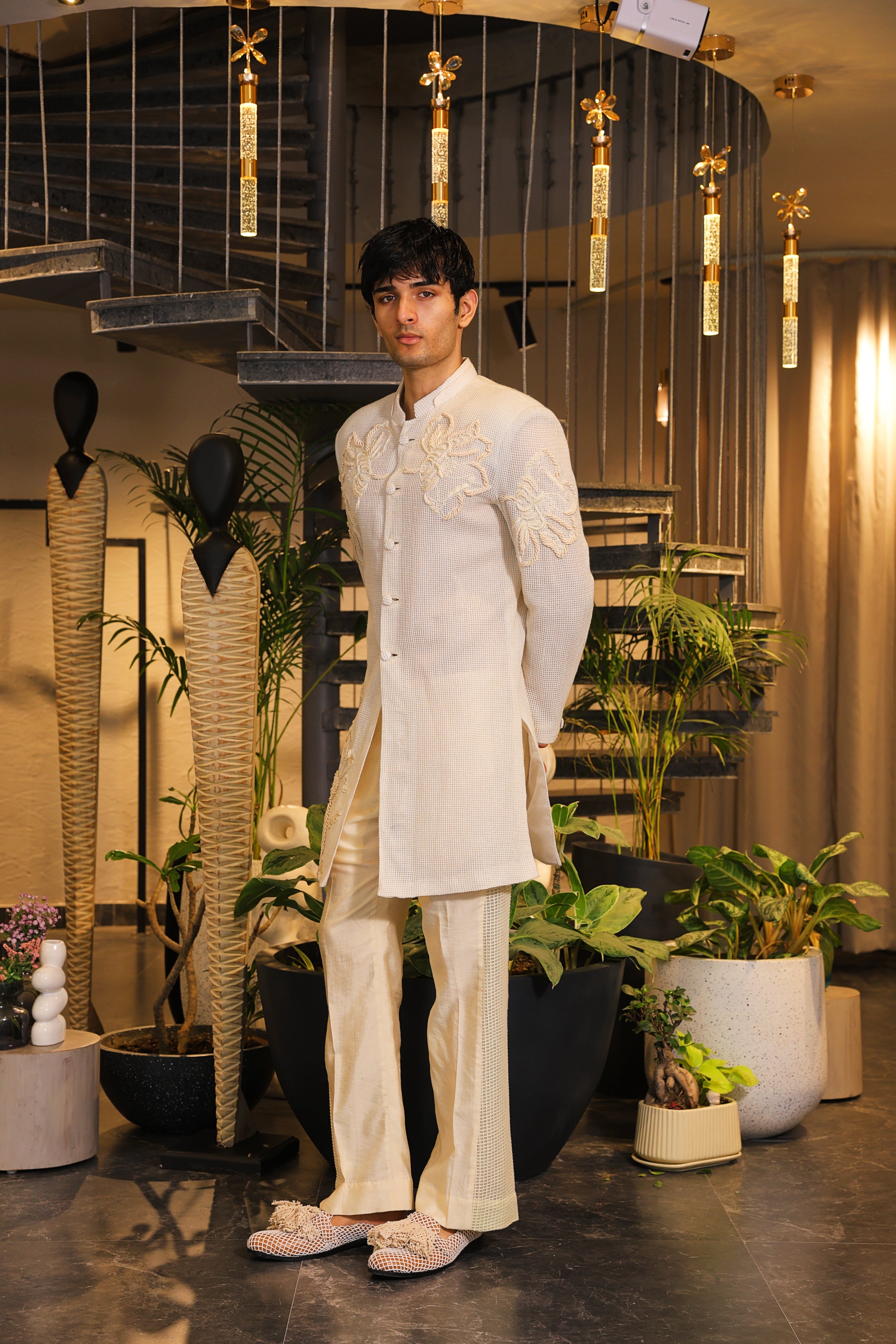 White crochet embroidered Ind-western
