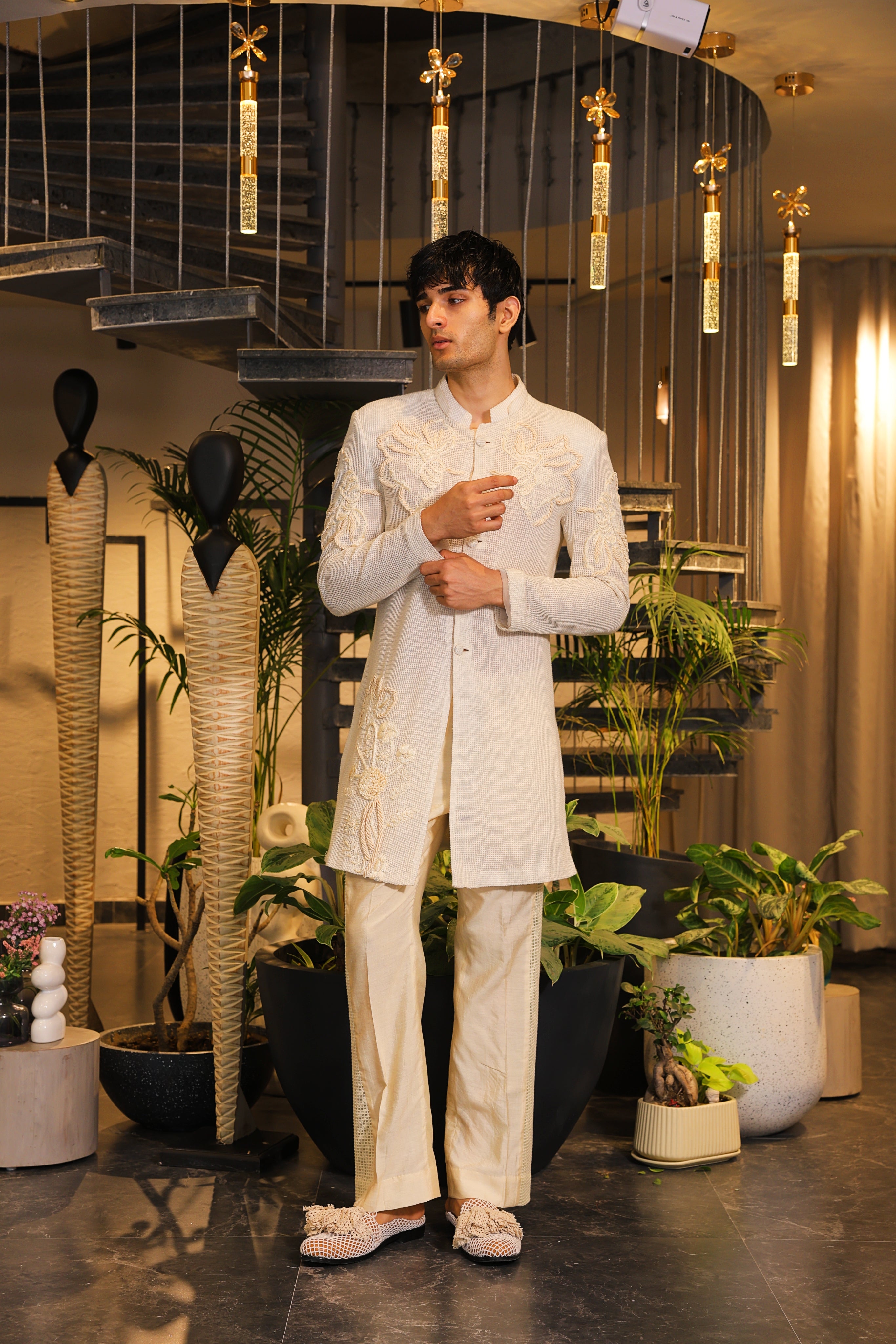 White crochet embroidered Ind-western