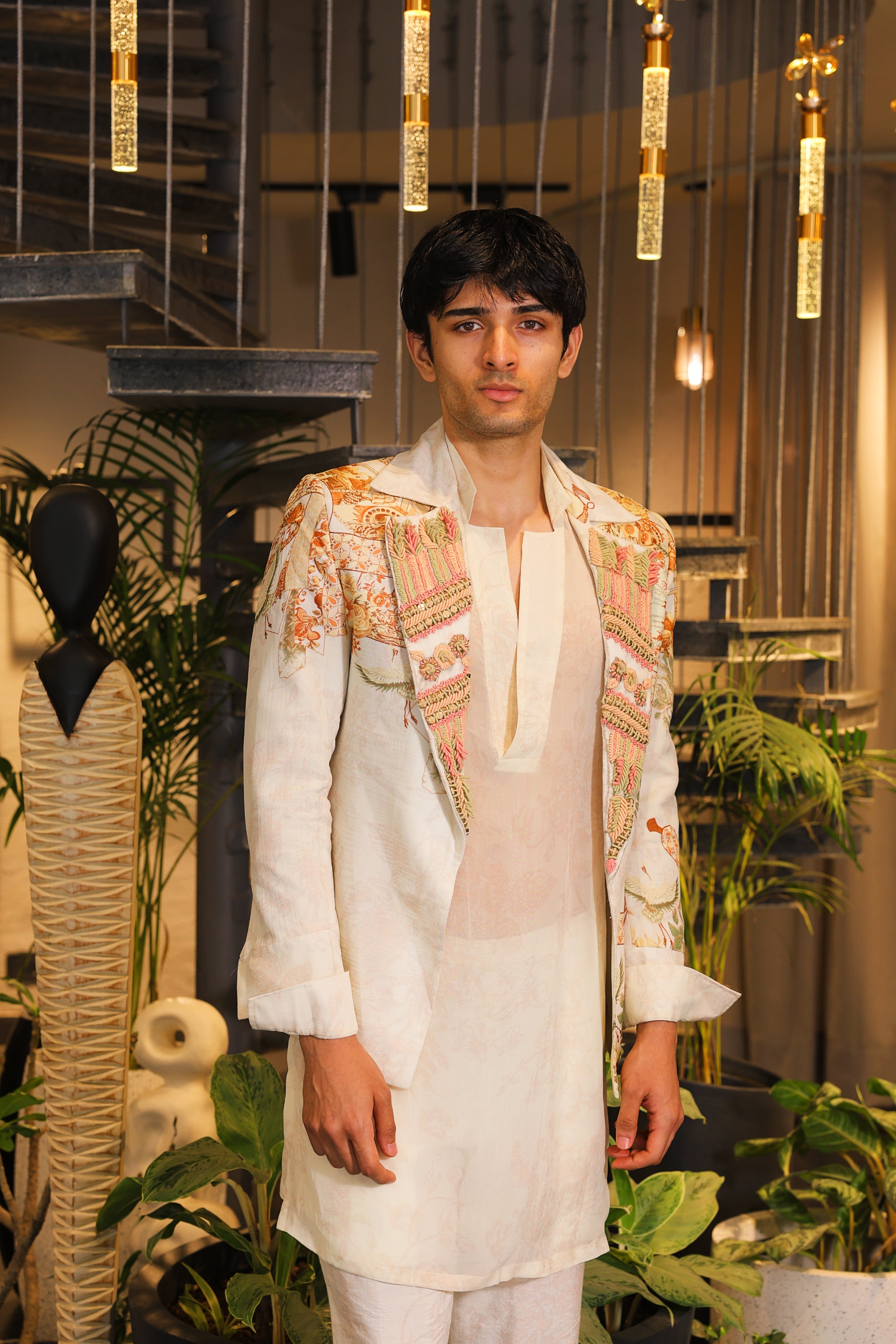 Swayam print embroidered blazer and kurta set