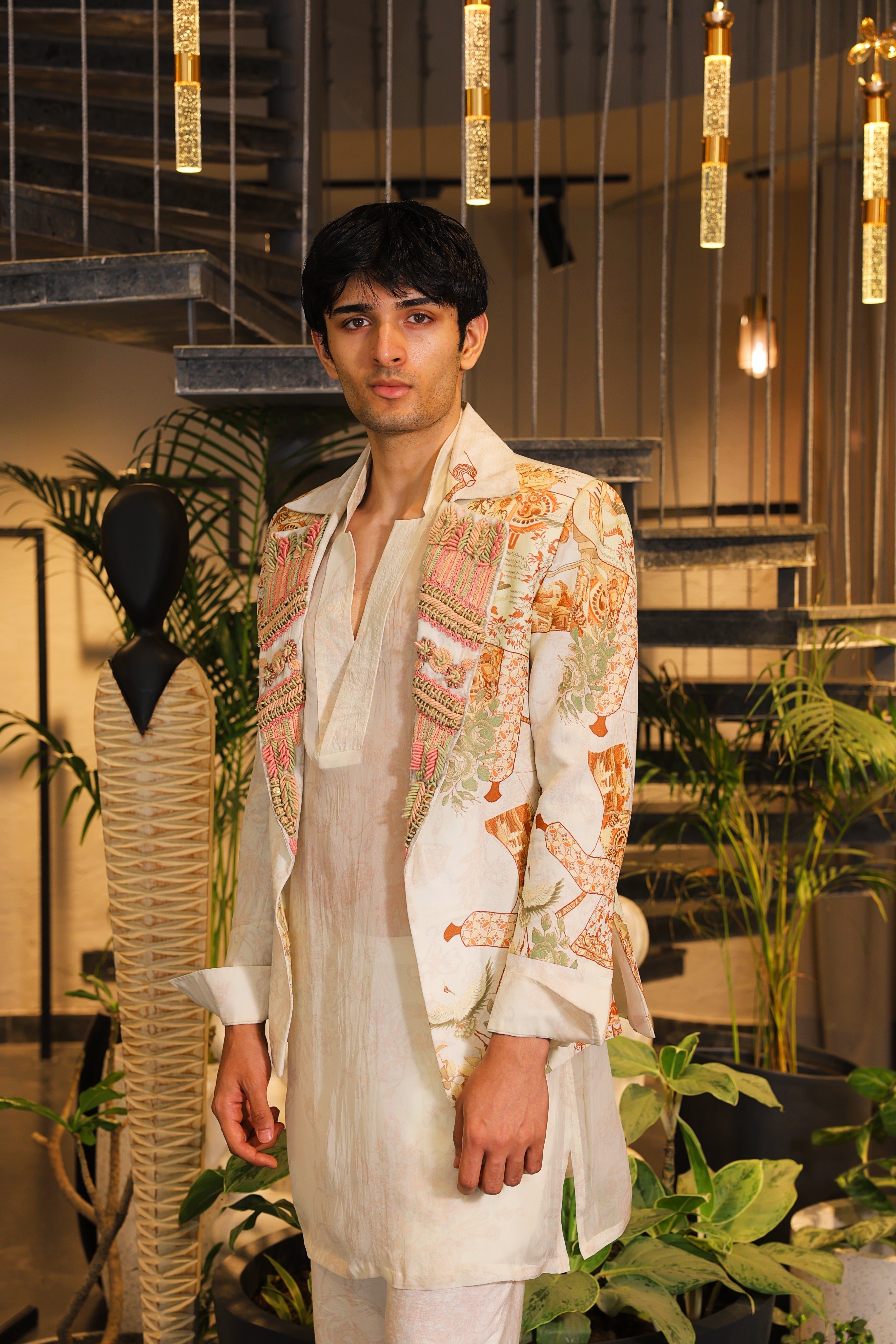 Swayam print embroidered blazer and kurta set