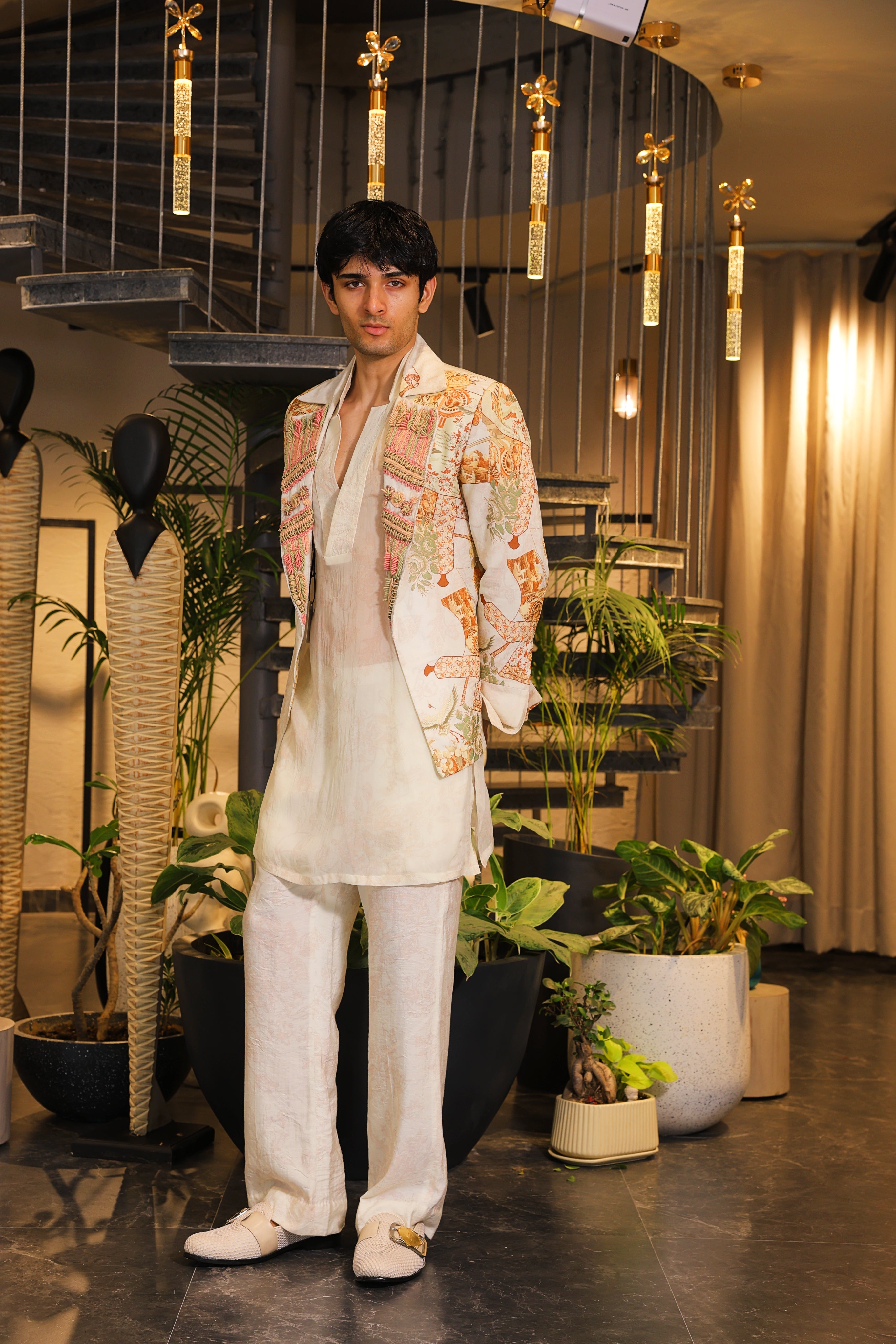 Swayam print embroidered blazer and kurta set