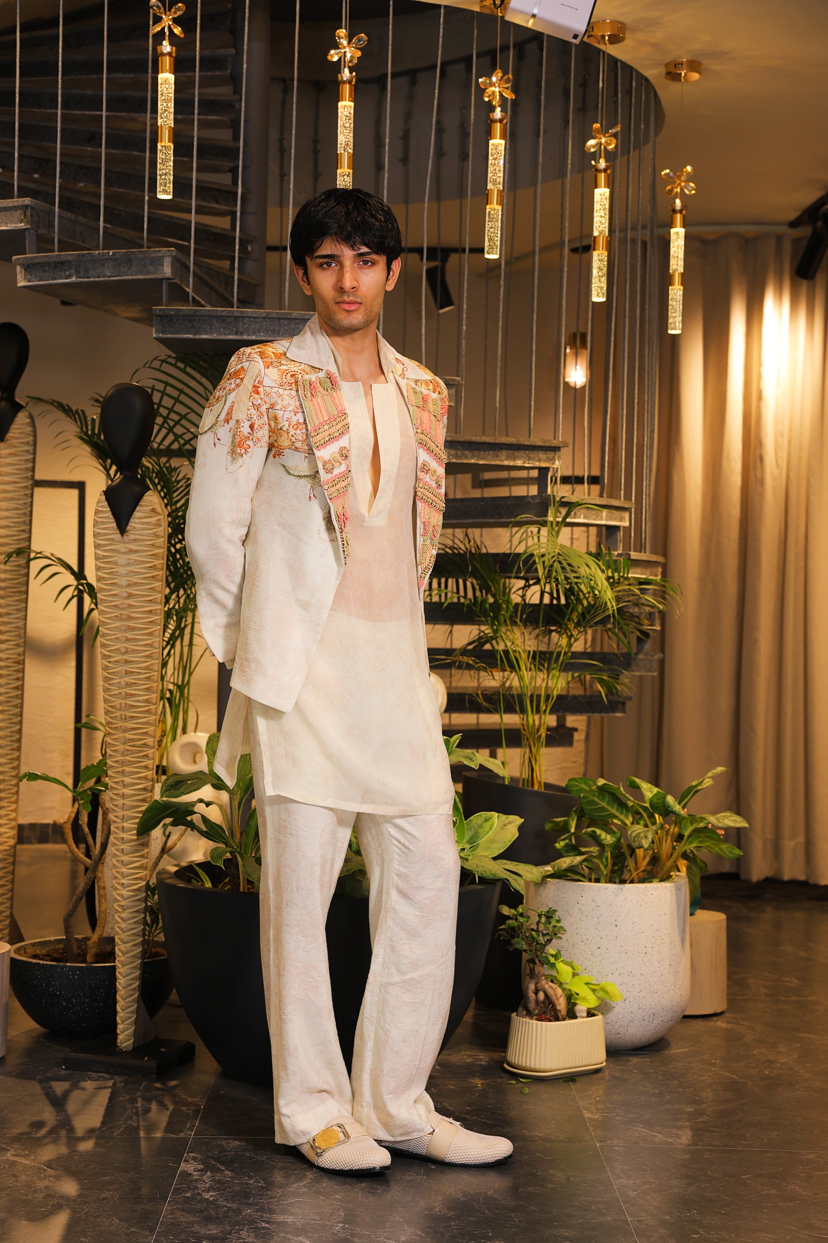 Swayam print embroidered blazer and kurta set