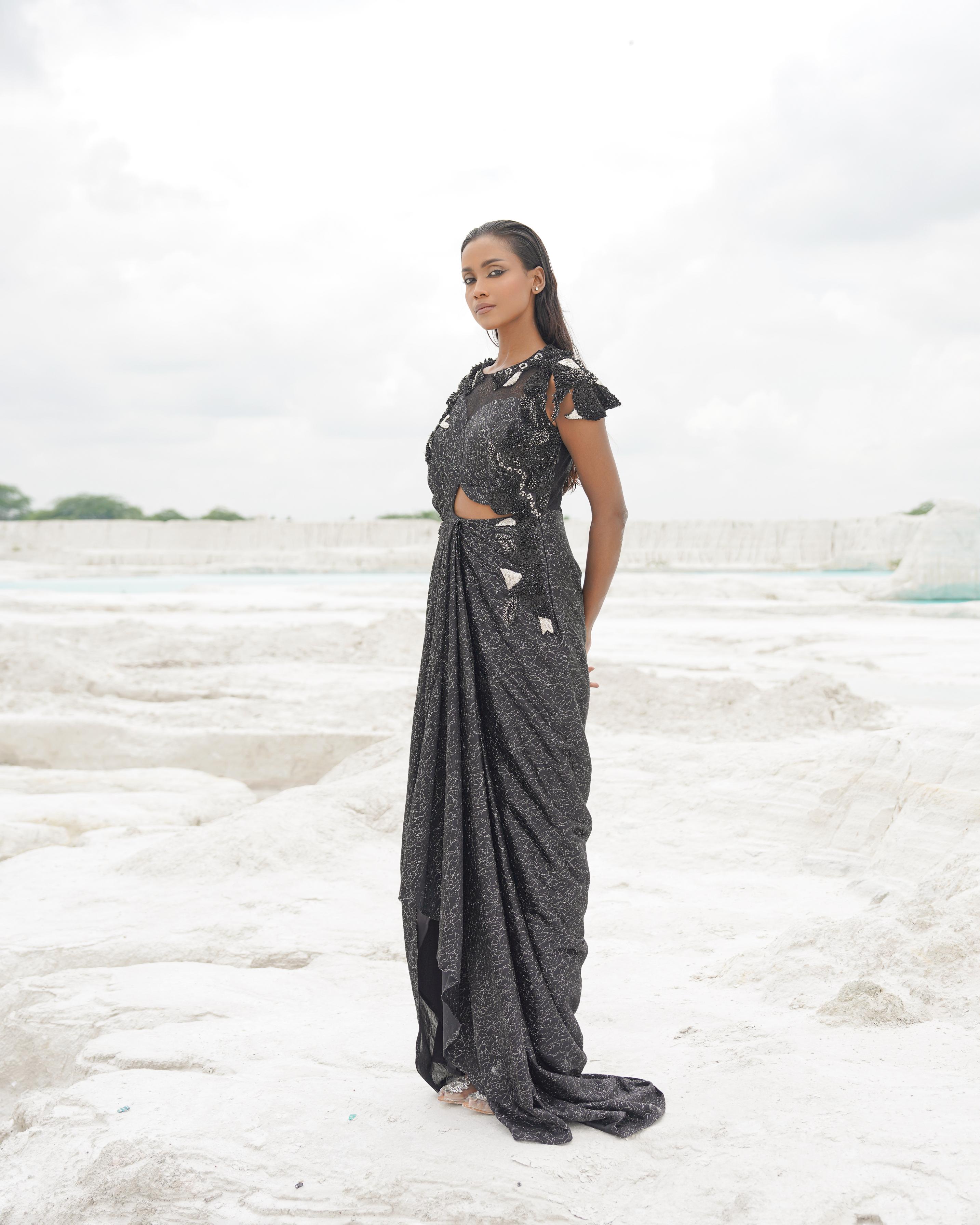 BLACK ETHNOWAVE GOWN