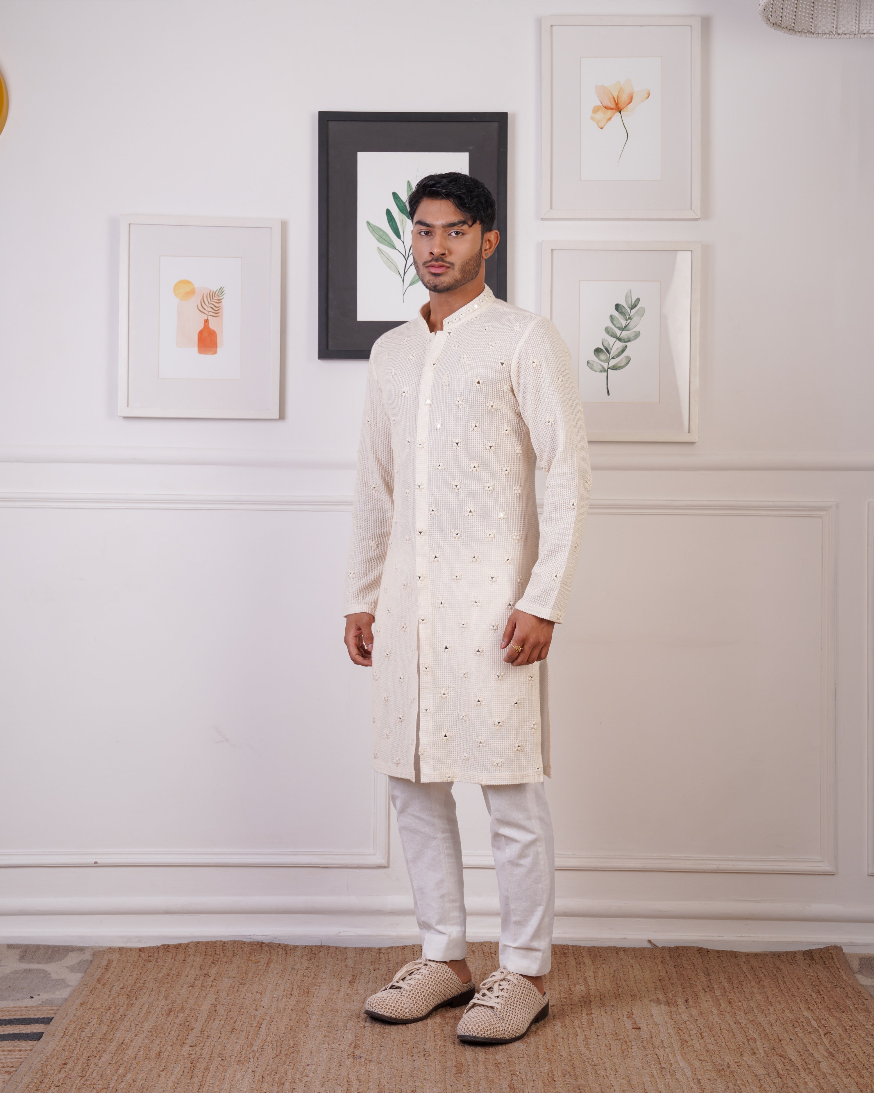 CROCHET KURTA EMBELLISHED WITH MIRROR WORK