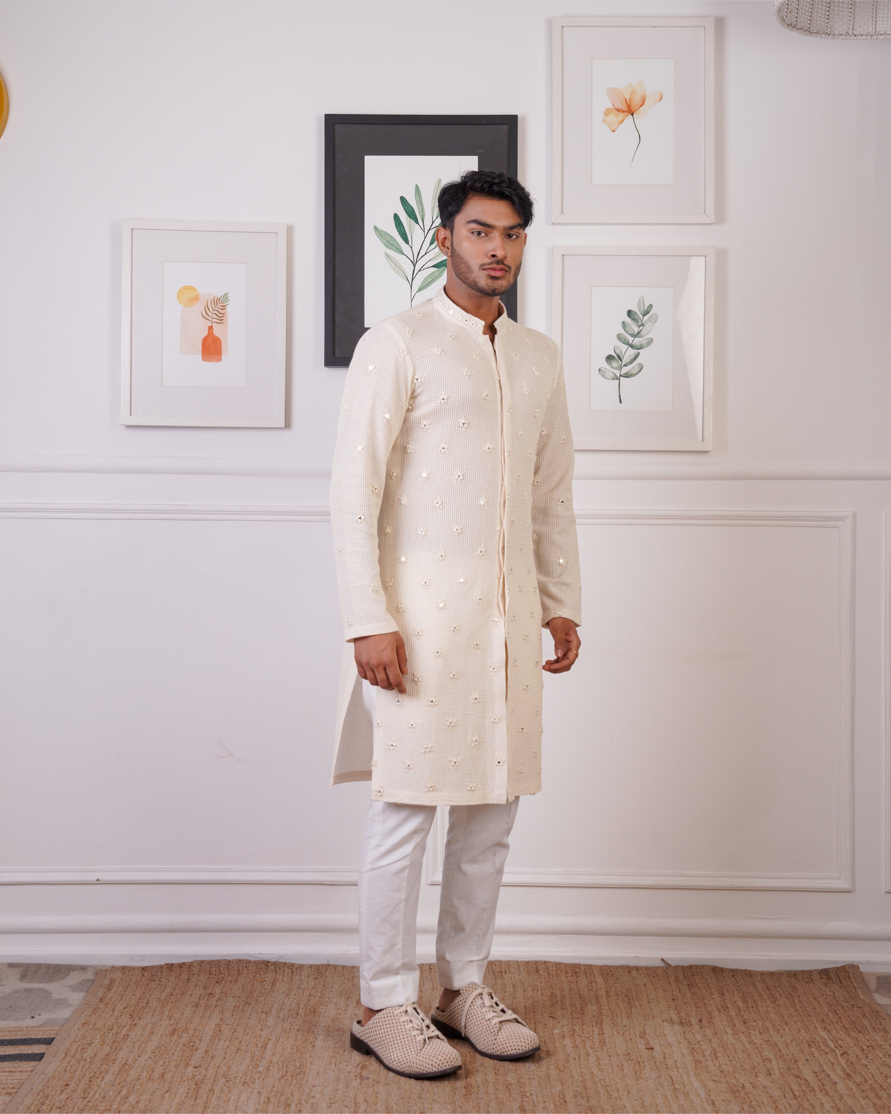 CROCHET KURTA EMBELLISHED WITH MIRROR WORK