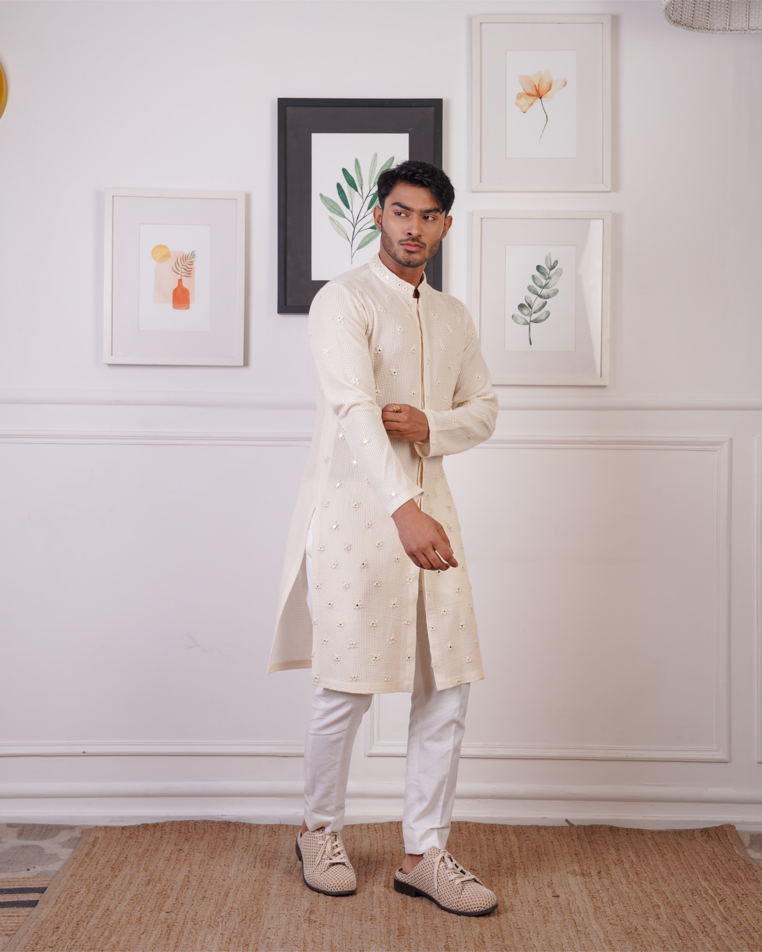 CROCHET KURTA EMBELLISHED WITH MIRROR WORK