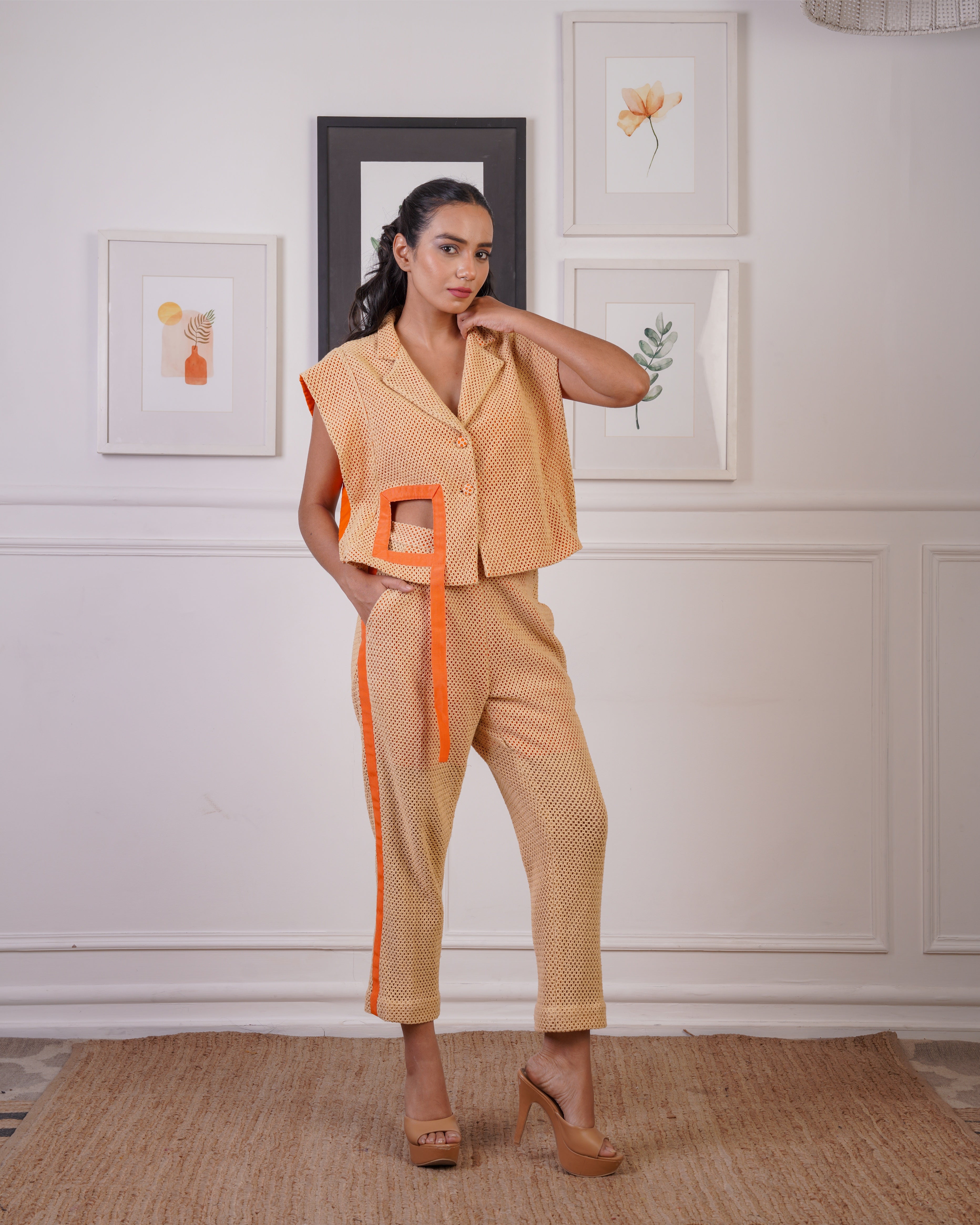 Crochet scalp top with crochet pants