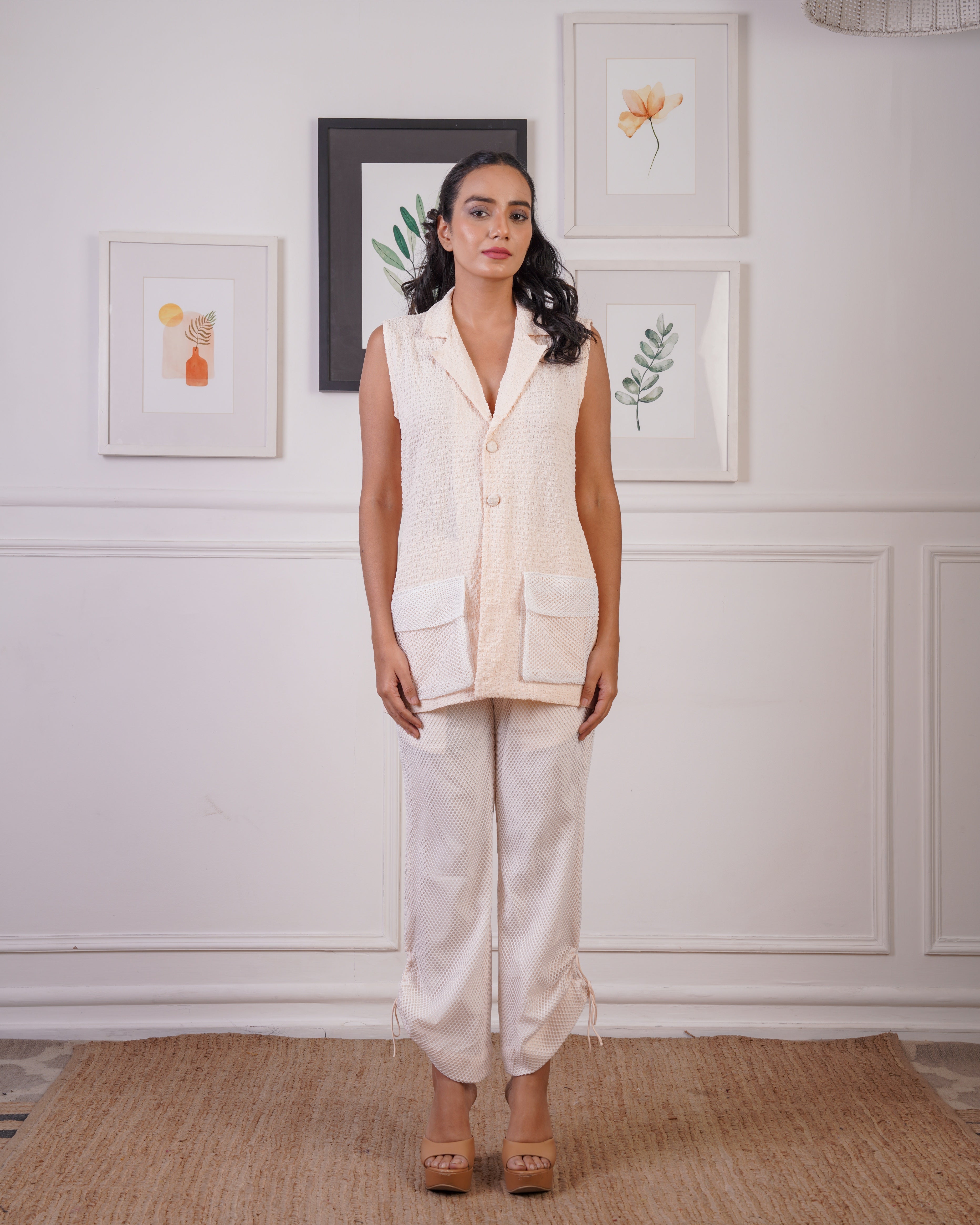 Crepe texture top with crochet Joggers
