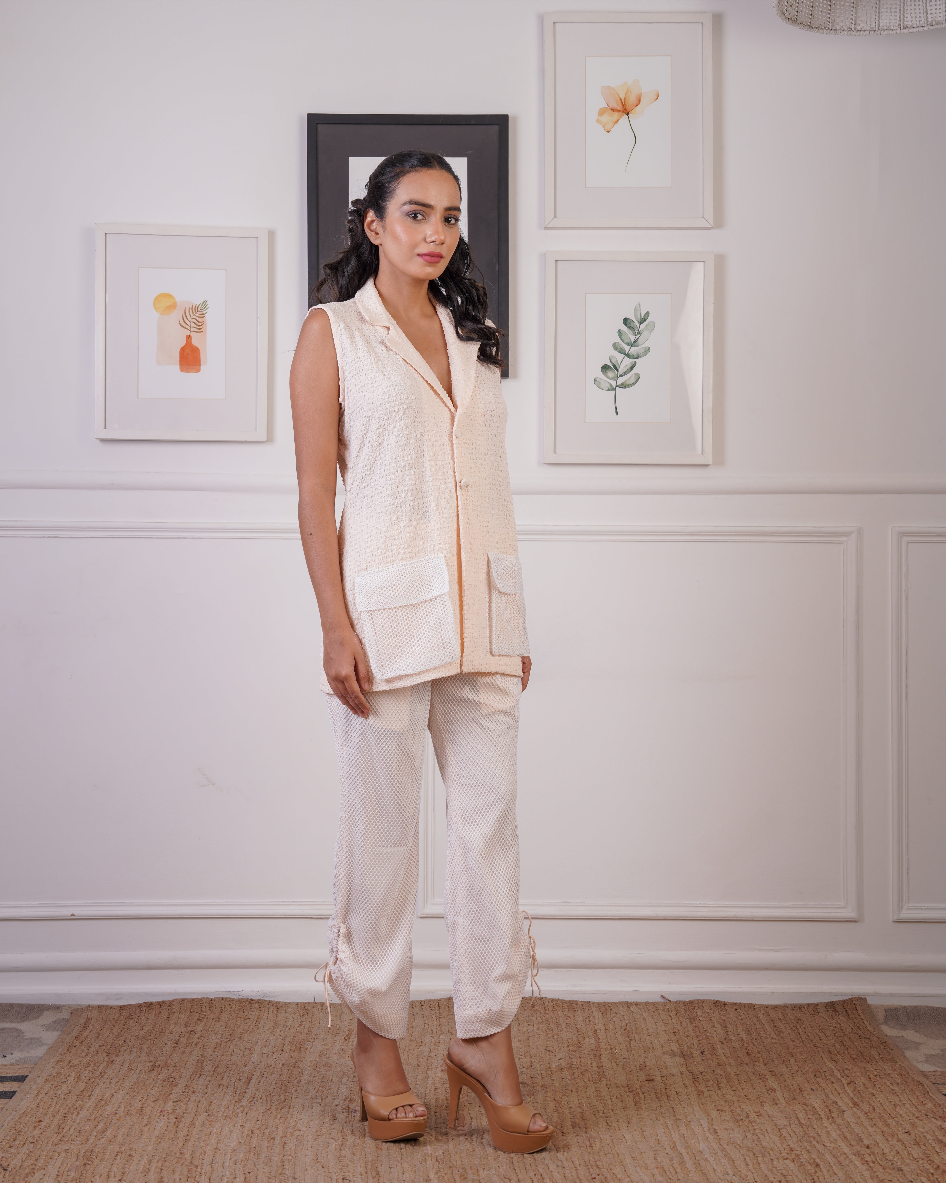 Crepe texture top with crochet Joggers