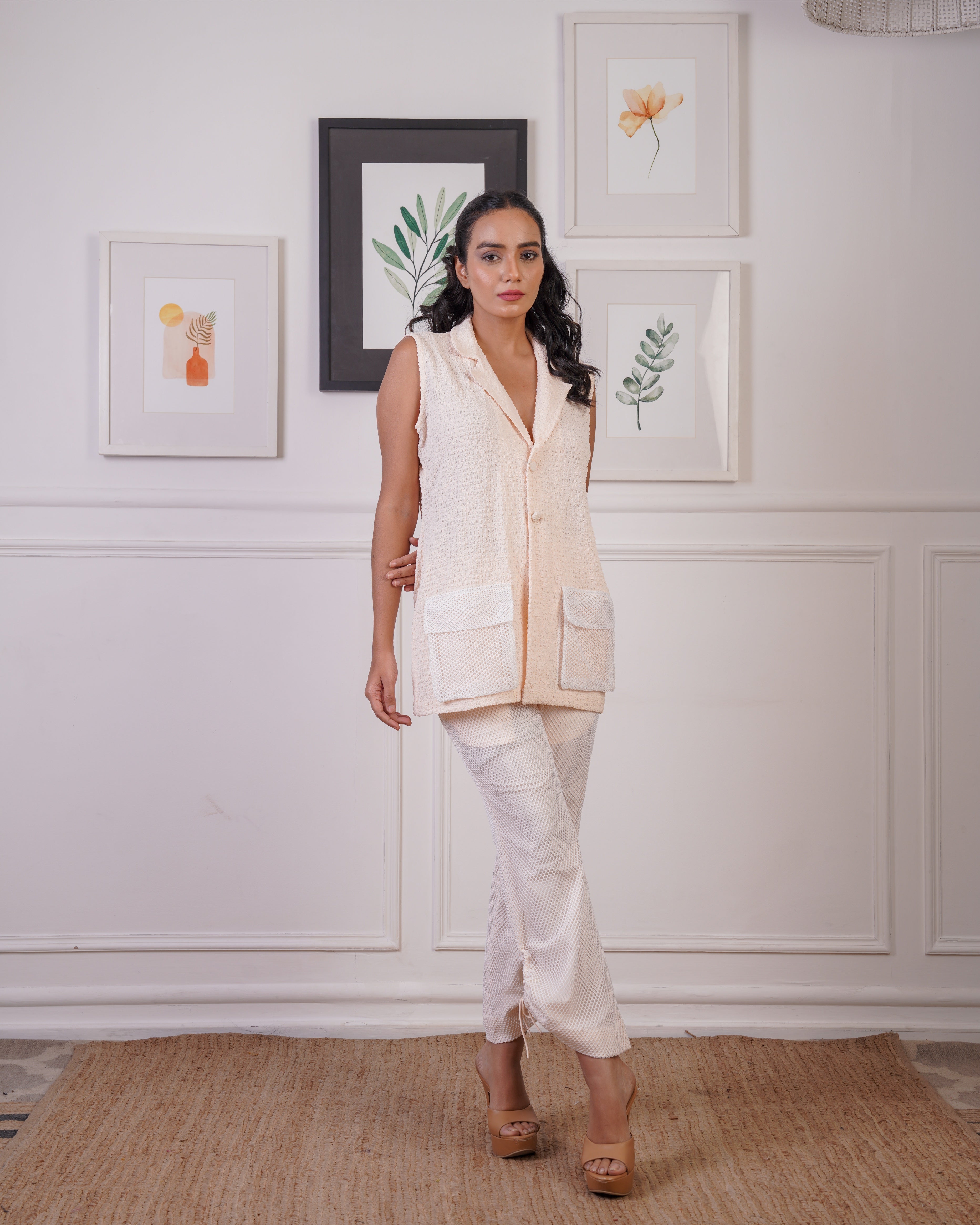 Crepe texture top with crochet Joggers