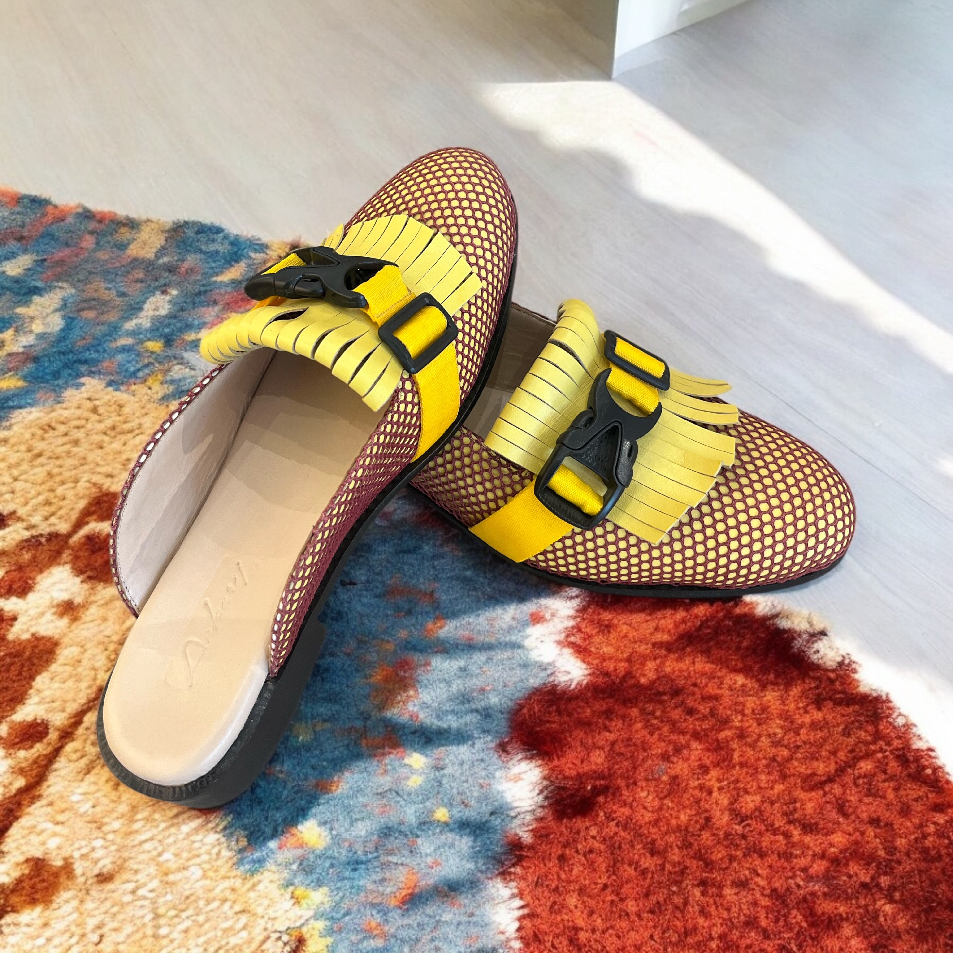 Yellow crochet and leather sliders for Men