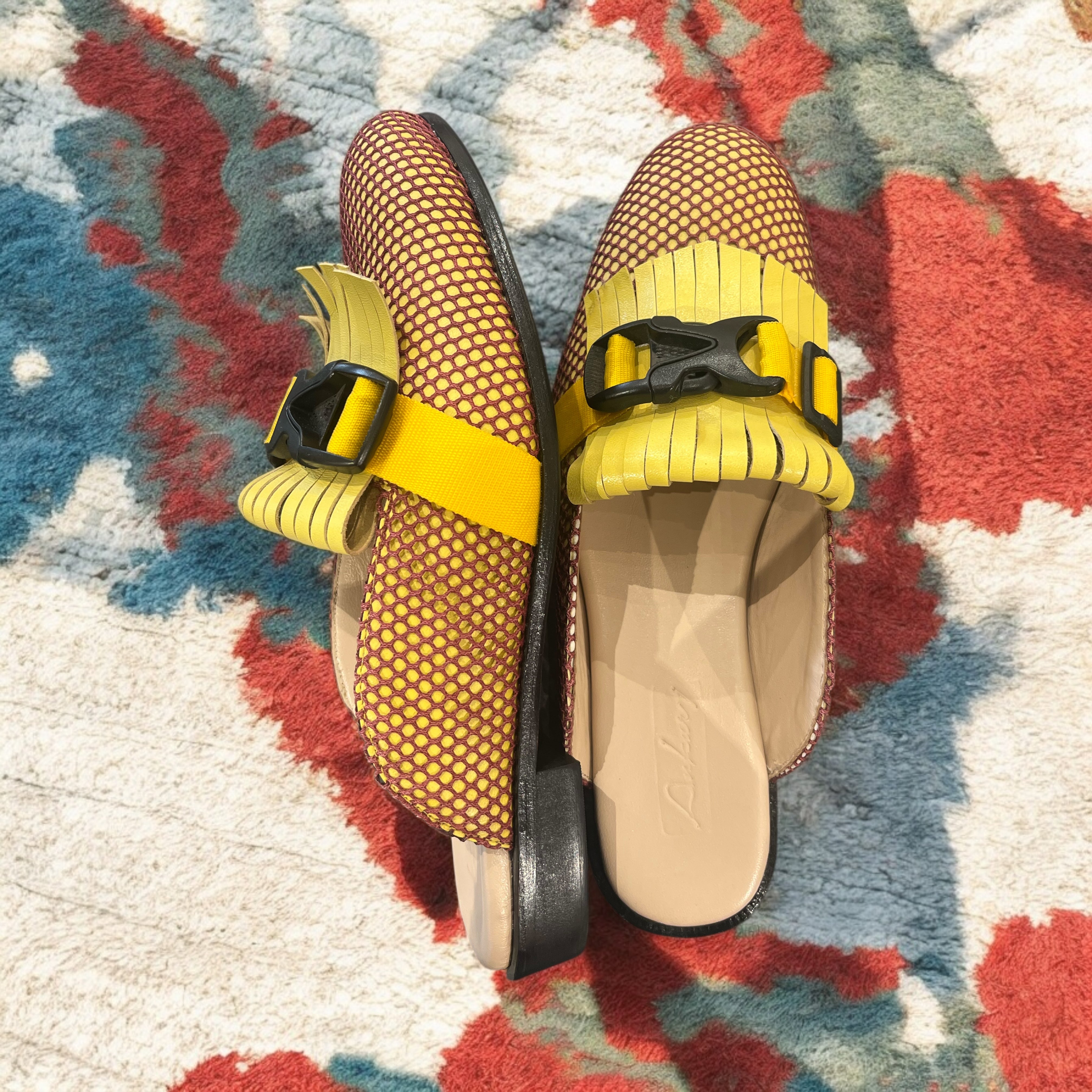 Yellow crochet and leather sliders for Men