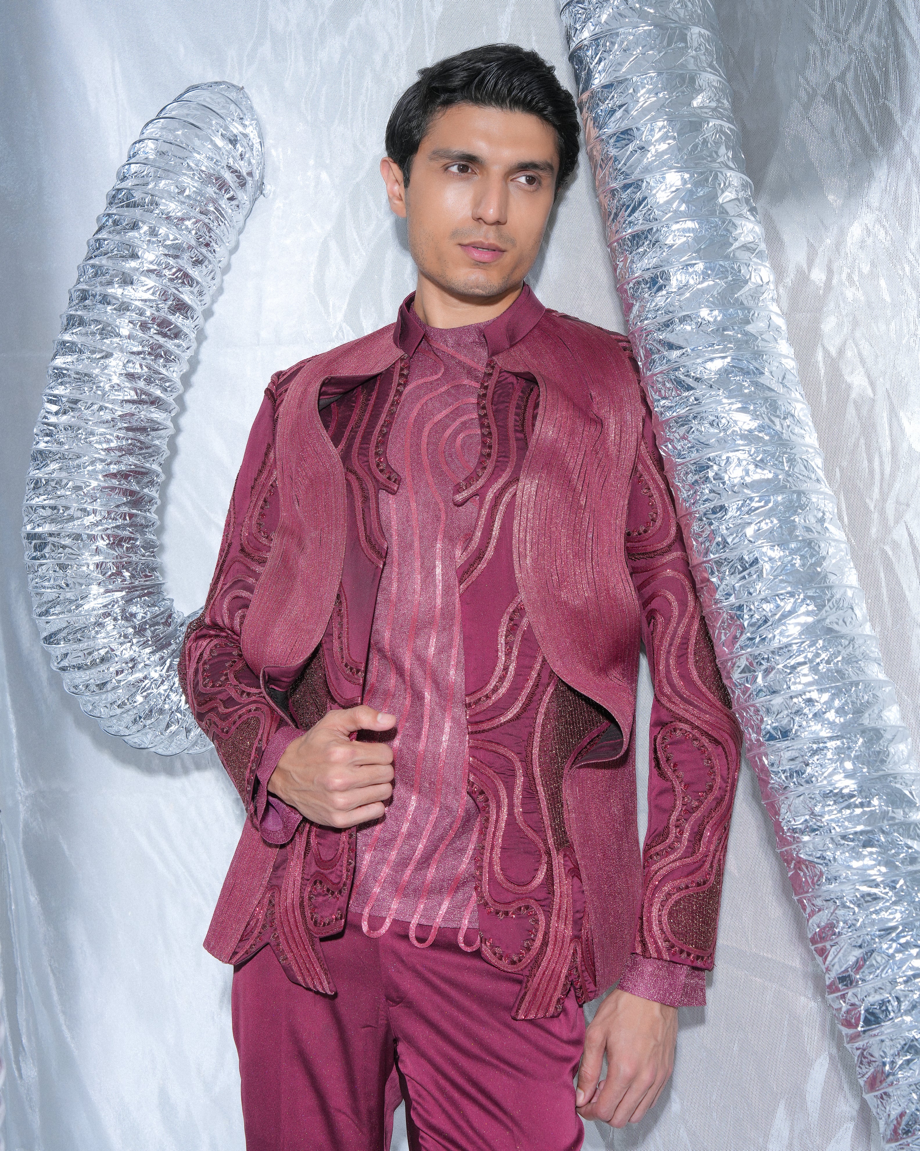 Red wave tuxedo ind-western neo