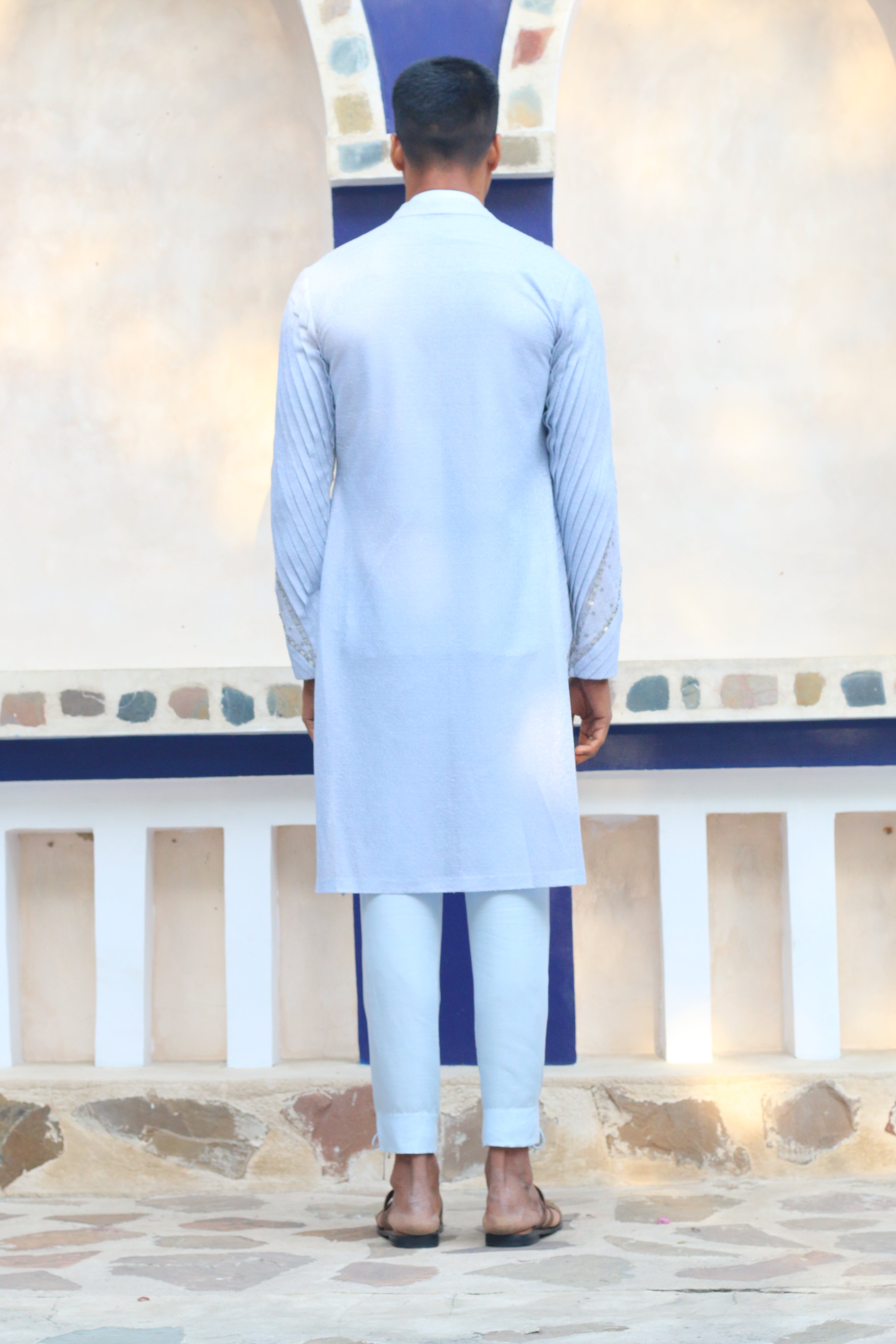 COLUMBIAN BLUE OVERLAY SHRUG WITH SHIRT AND PANTS