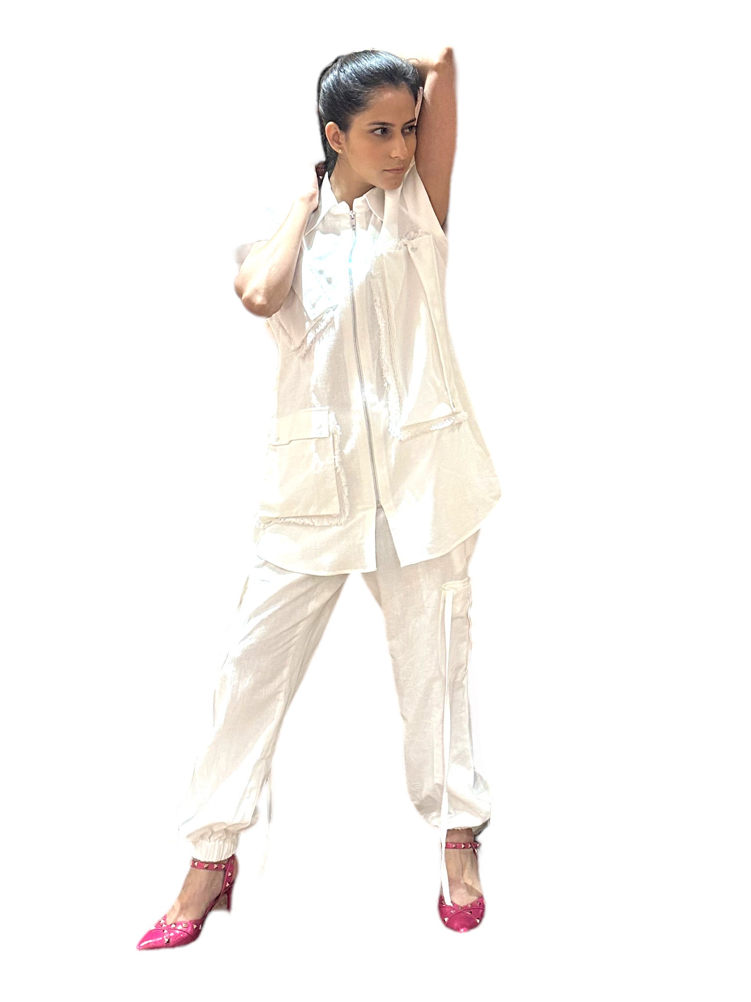 WHITE CO-ORD SET WITH JOGGERS PANTS