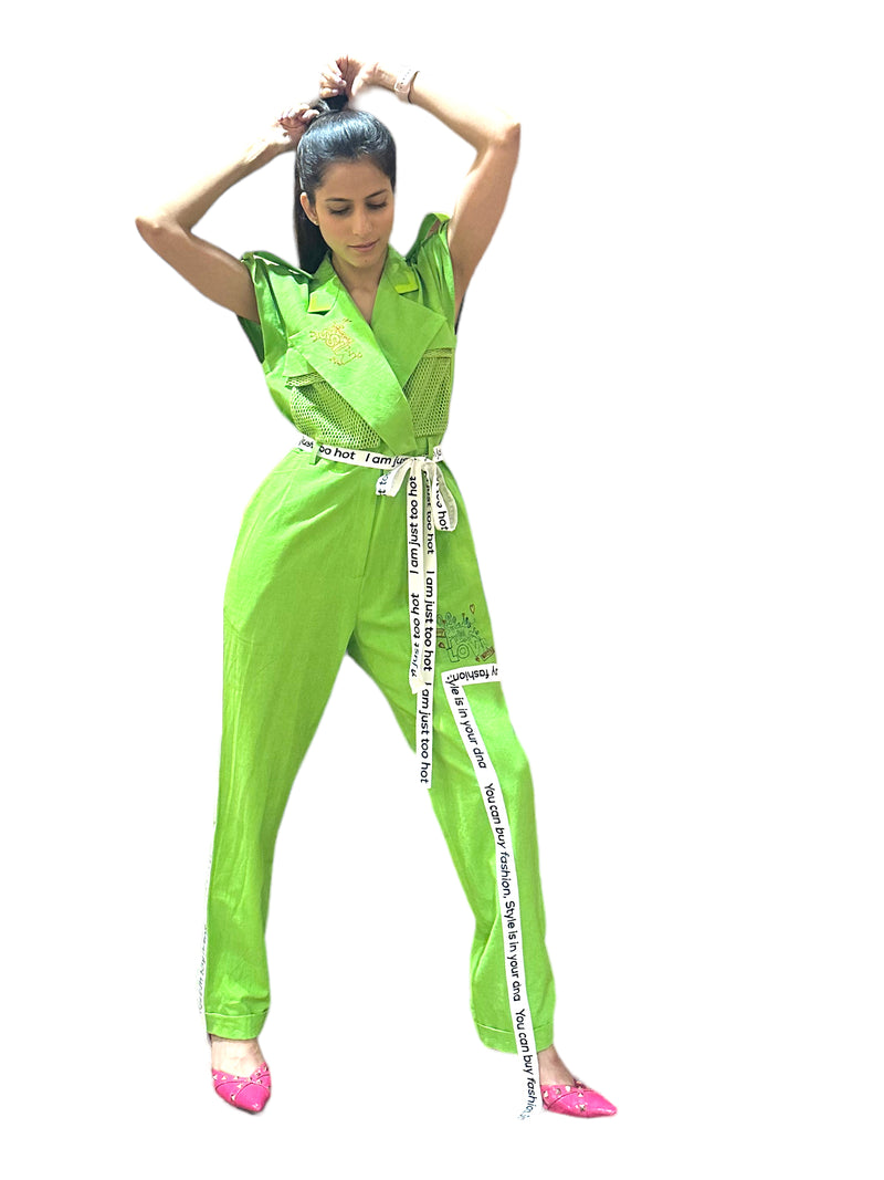 KELLY GREEN DROP SLEEVE JUMSUIT WITH POCKETS